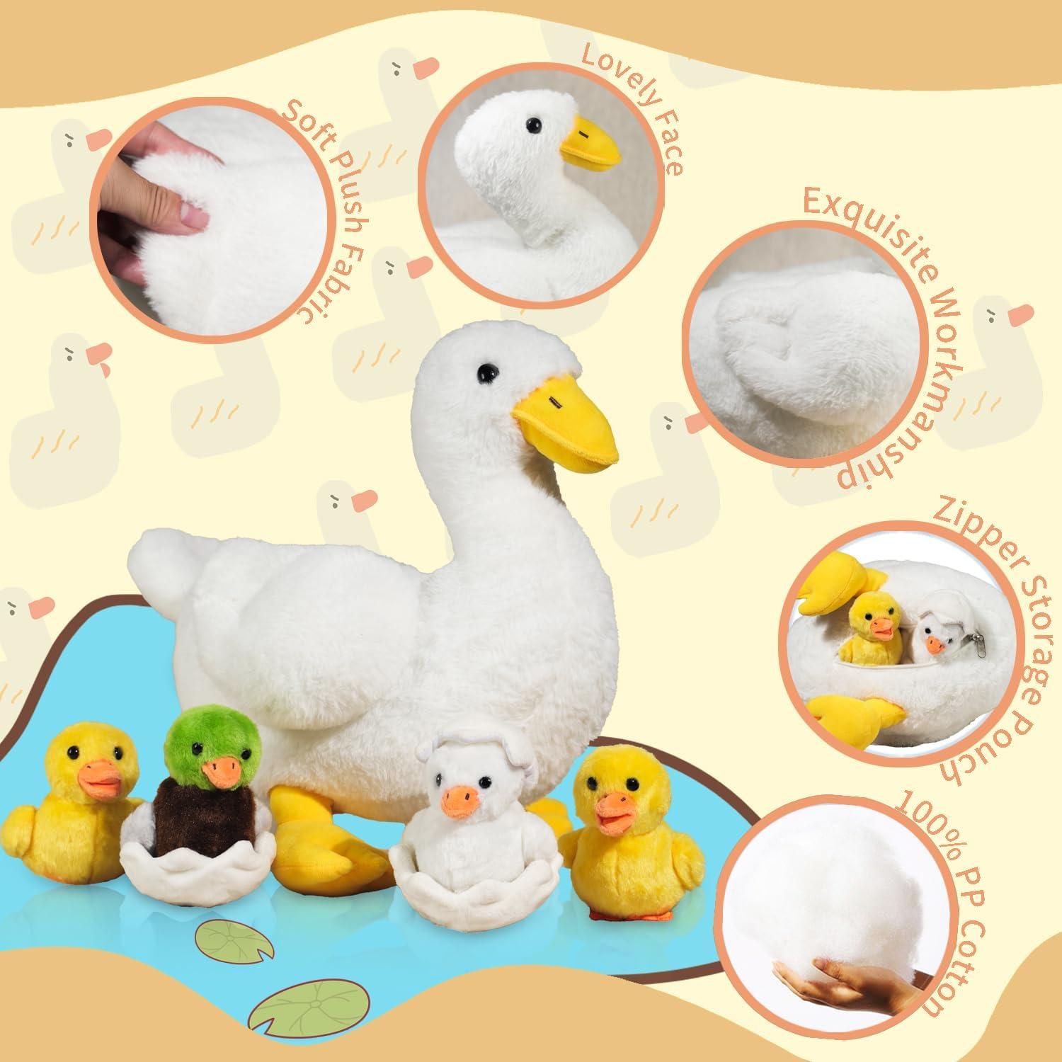 Peluche 7 en 1 Pato Blanco con Patitos y Huevos