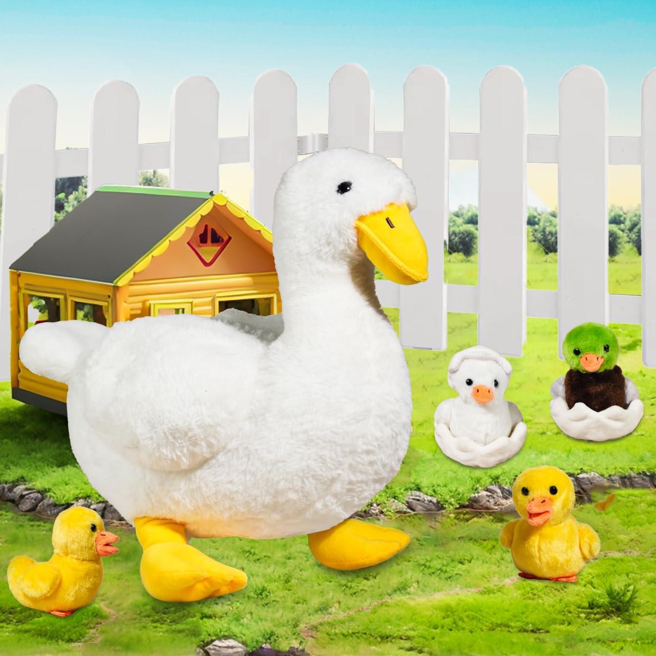 Peluche 7 en 1 Pato Blanco con Patitos y Huevos