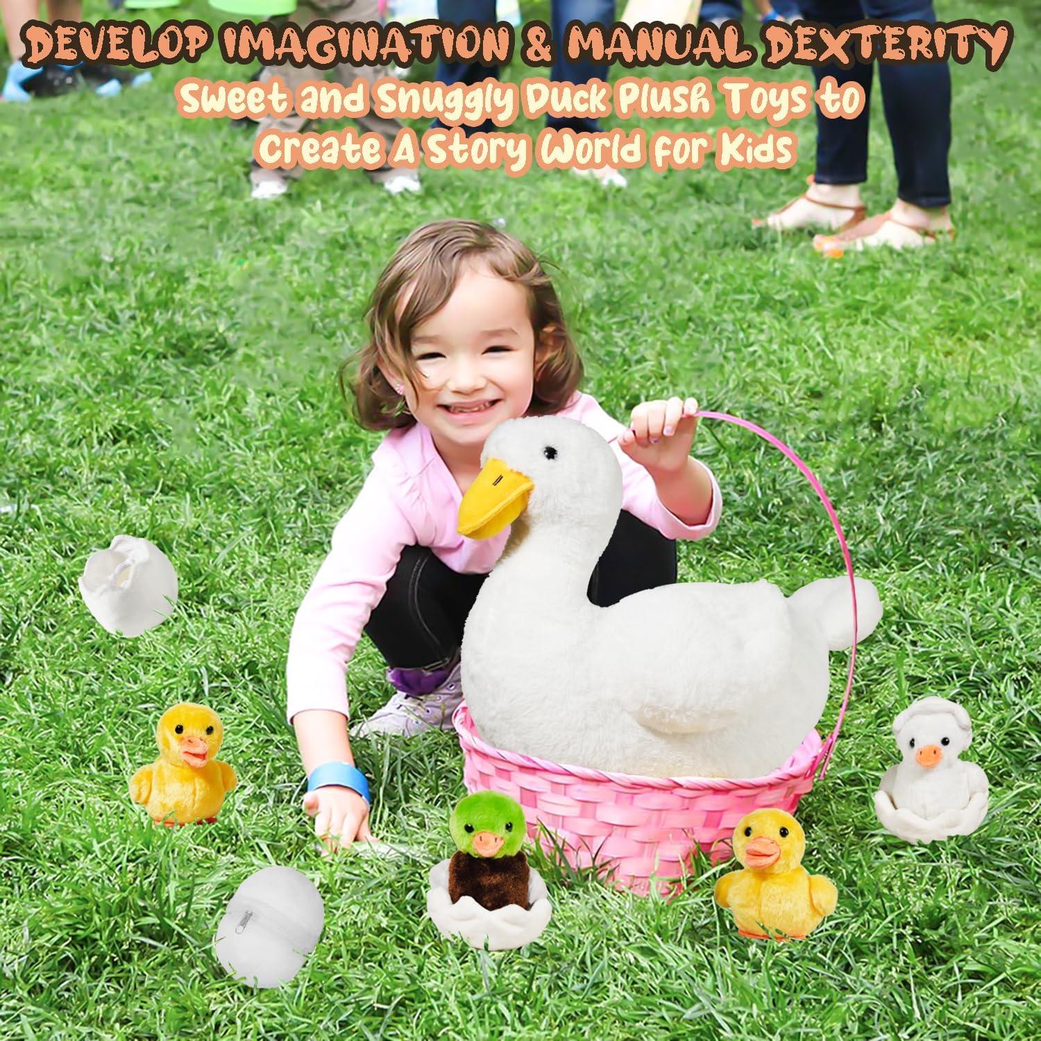 Peluche 7 en 1 Pato Blanco con Patitos y Huevos