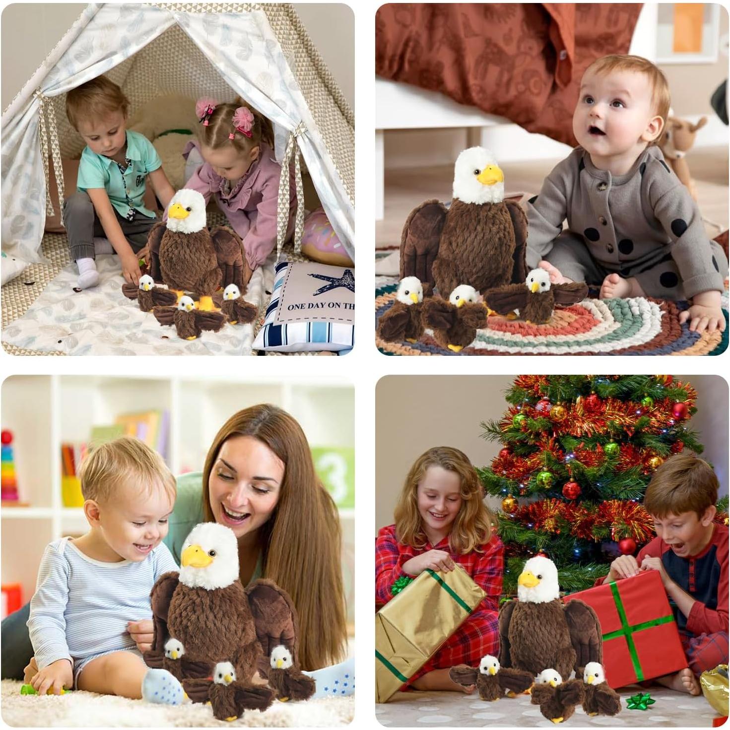 Peluche Águila Calva 4 en 1 con Bebés y Pulseras