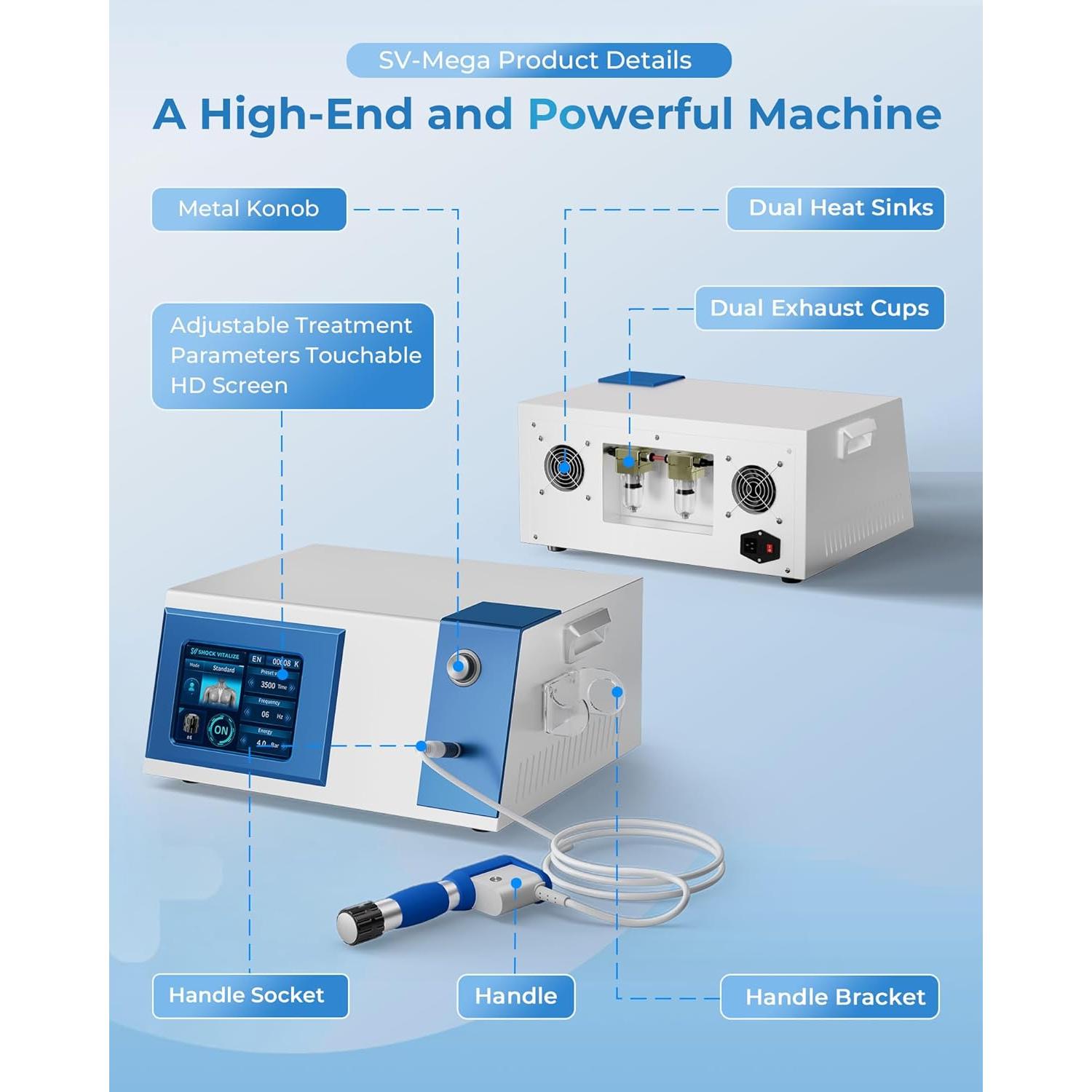 Máquina de Terapia de Ondas de Choque SHOCK VITALIZE S02-Mega para Alivio del Dolor