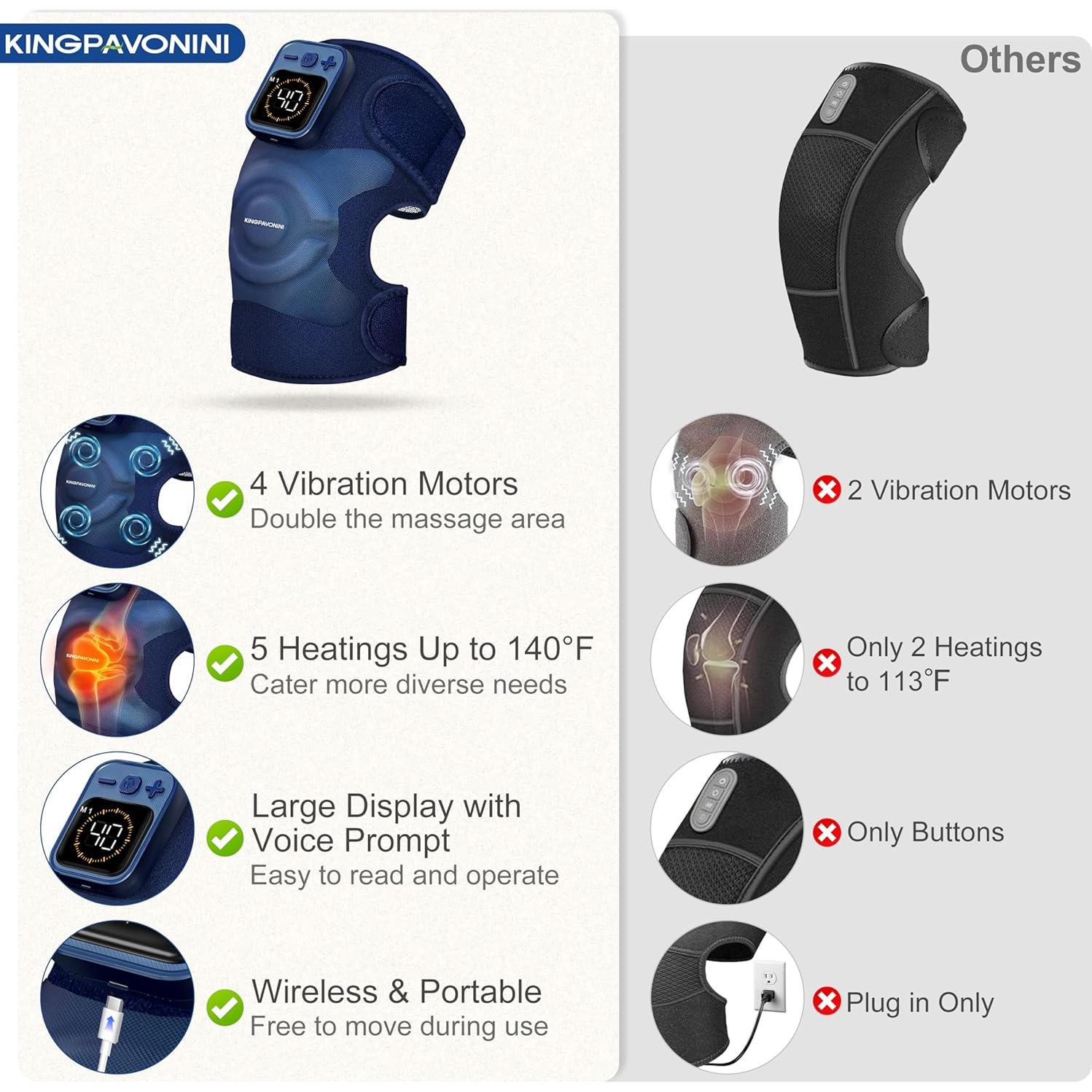 Masajeador de Rodilla Inalámbrico KingPavonini con Calor y Vibración