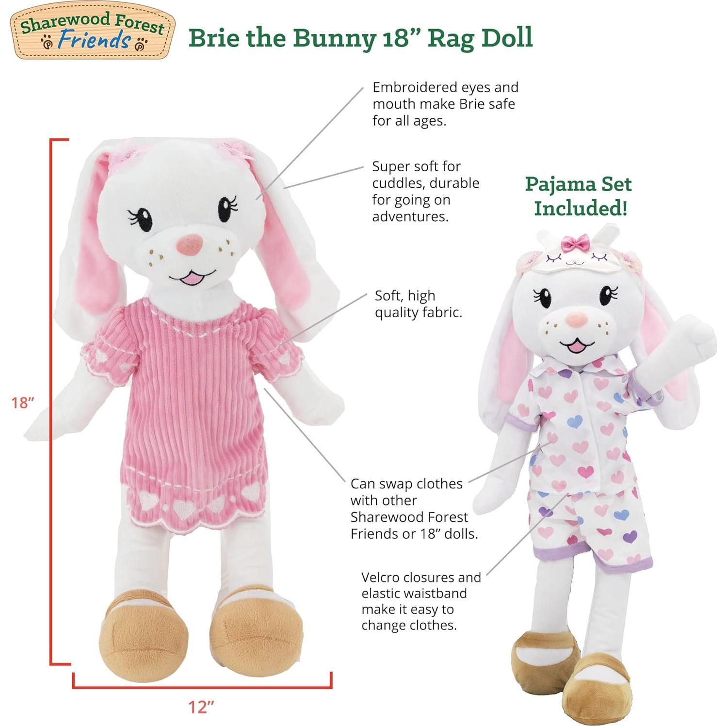 Muñeca de Peluche Brie Conejo 45 cm con 2 Conjuntos