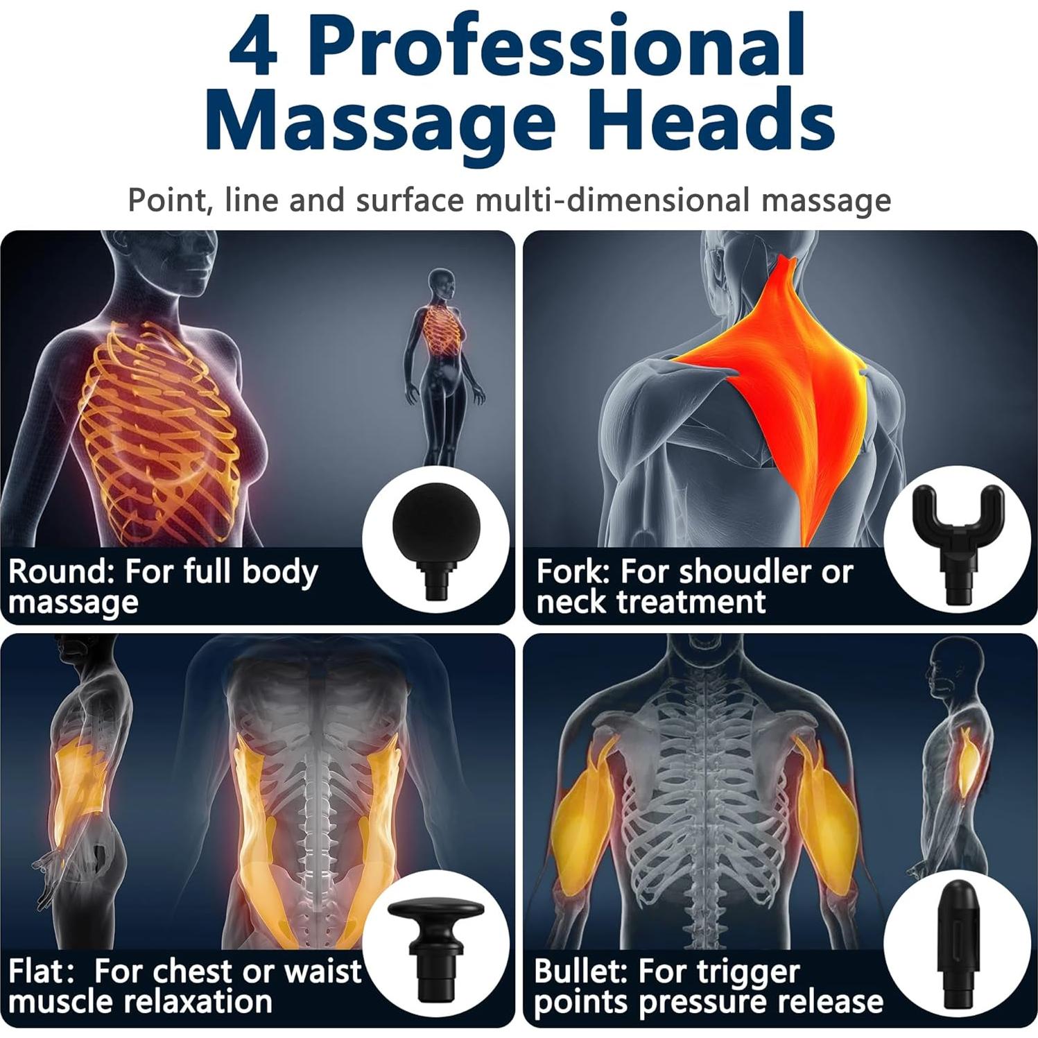 Pistola de Masaje UFFAE con Mango Ergonómico y 4 Cabezas