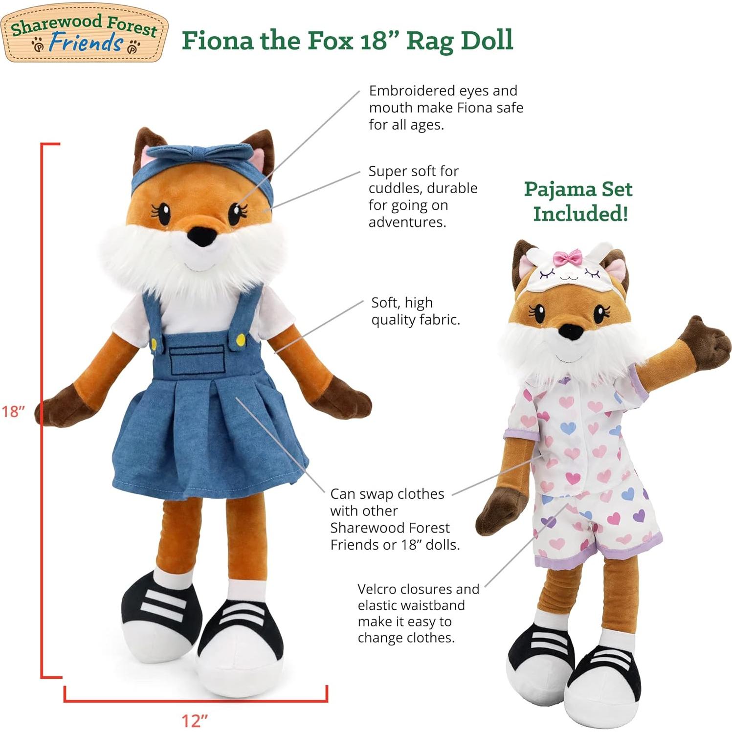 Muñeca de Peluche Suave Plushible Zorro 45.7 cm con Ropa