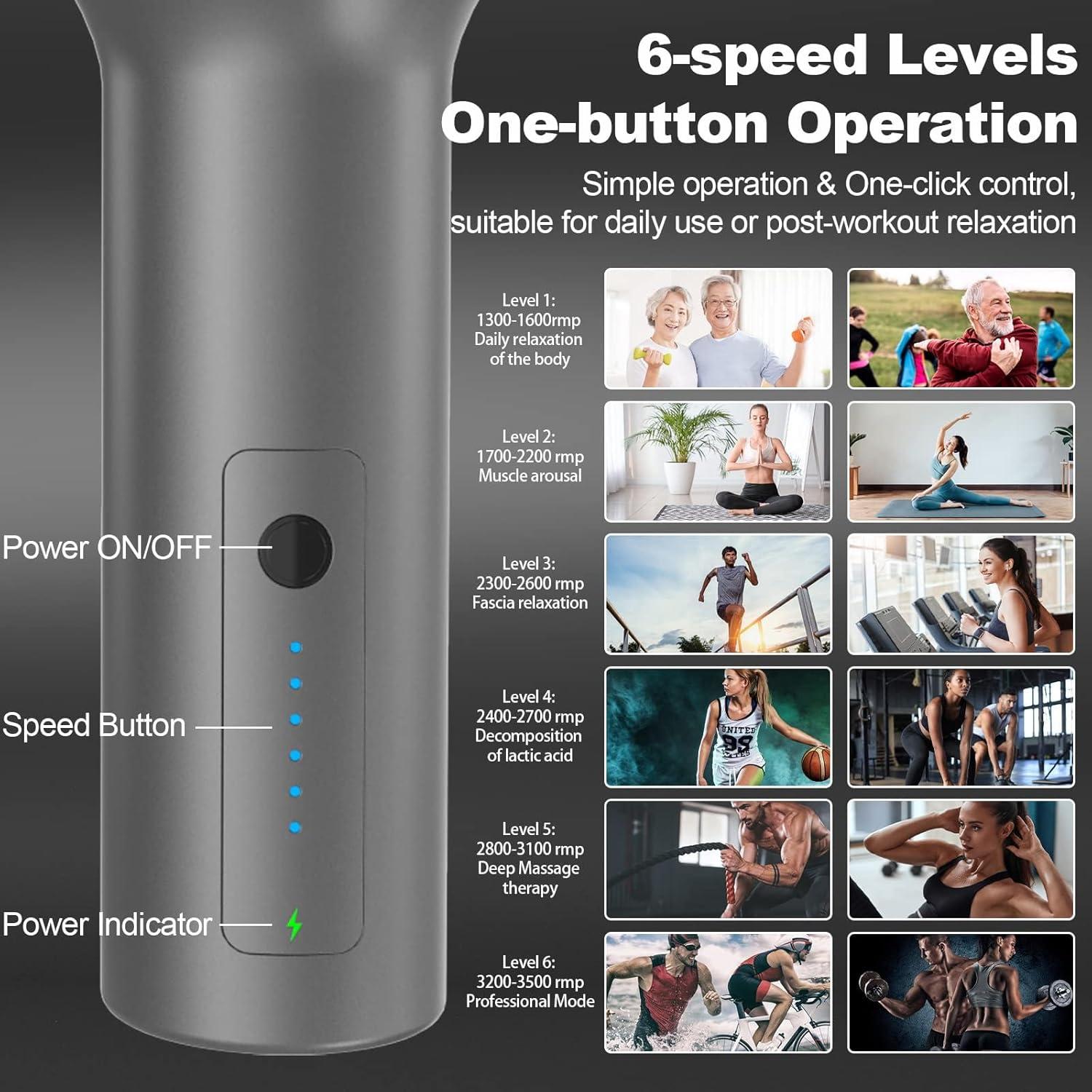 Pistola de Masaje de Percusión Bermoso con 6 Cabezas - Alivio Muscular