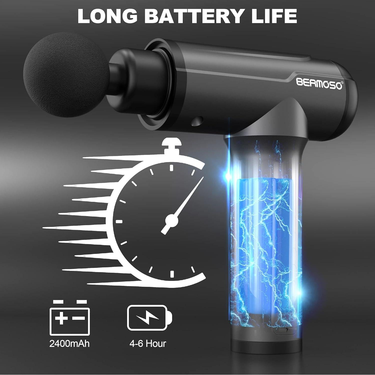 Pistola de Masaje de Percusión Bermoso con 6 Cabezas - Alivio Muscular