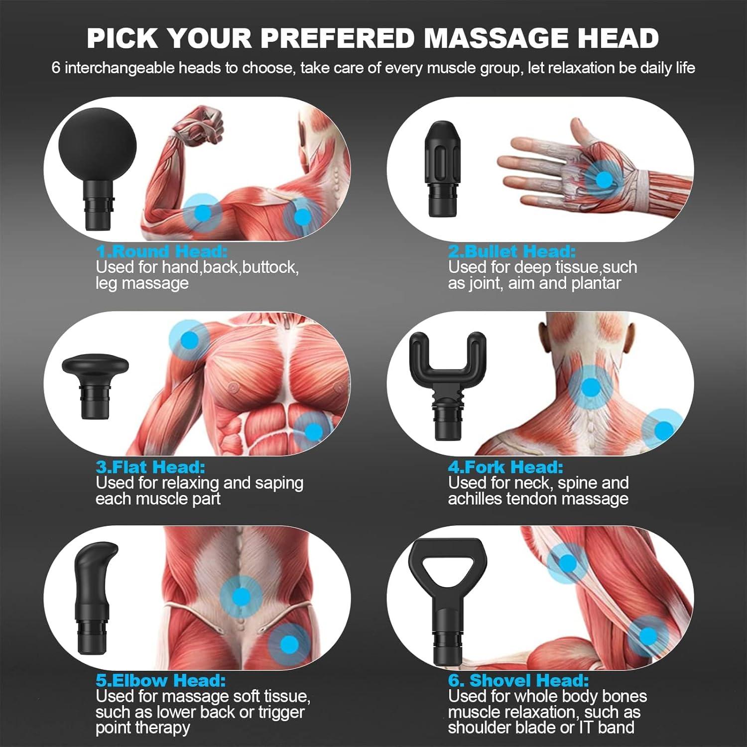 Pistola de Masaje de Percusión Bermoso con 6 Cabezas - Alivio Muscular