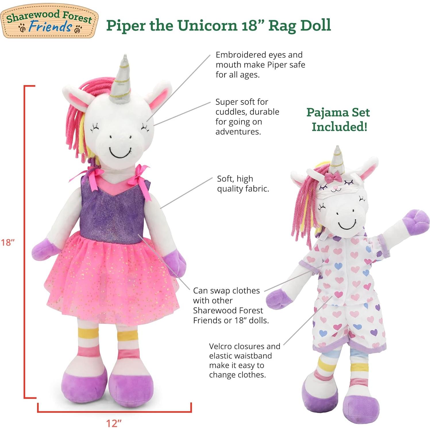 Muñeca de Peluche Unicornio Plushible 45 cm Suave con Ropa