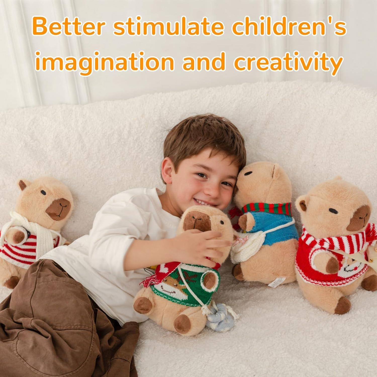 Capybara Plush with 10 Pcs Capybara Costume Christmas Set, Capybara Stuffed Animal,Capybara Plush Toy, Capybara Birthday Decorations