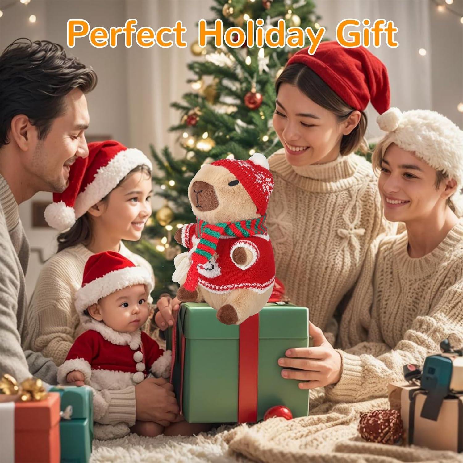 Capybara Plush with 10 Pcs Capybara Costume Christmas Set, Capybara Stuffed Animal,Capybara Plush Toy, Capybara Birthday Decorations