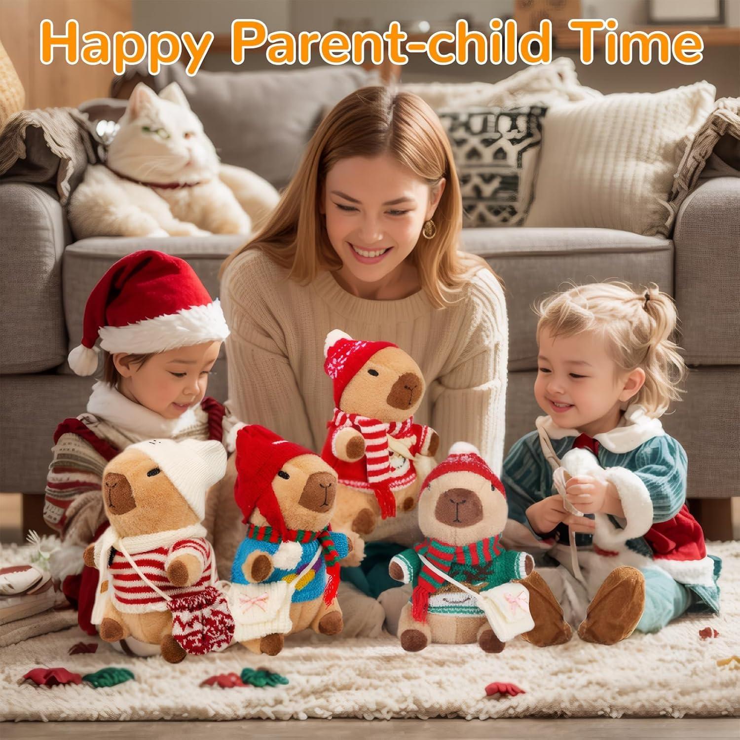 Capybara Plush with 10 Pcs Capybara Costume Christmas Set, Capybara Stuffed Animal,Capybara Plush Toy, Capybara Birthday Decorations