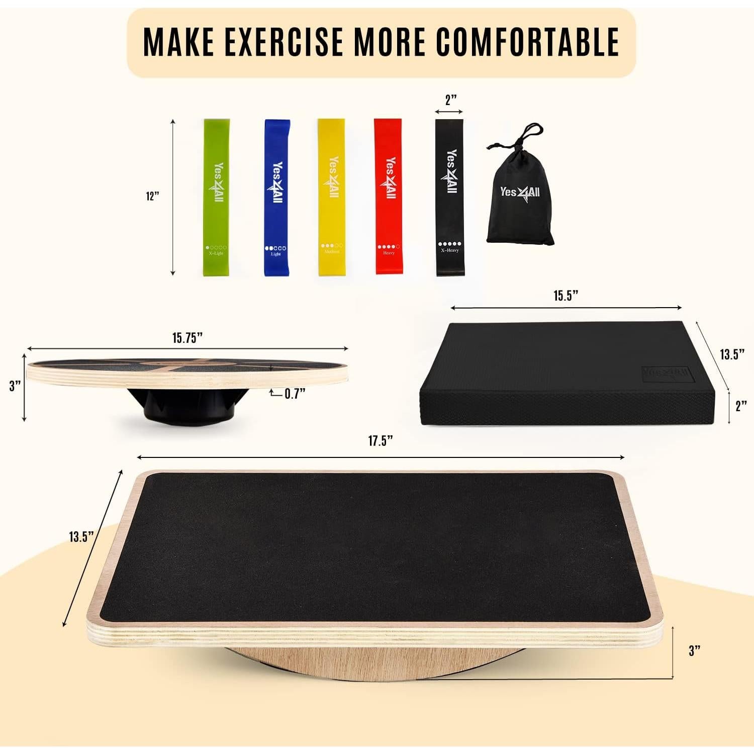 Tabla de Equilibrio de Madera Yes4All 40 cm Antideslizante