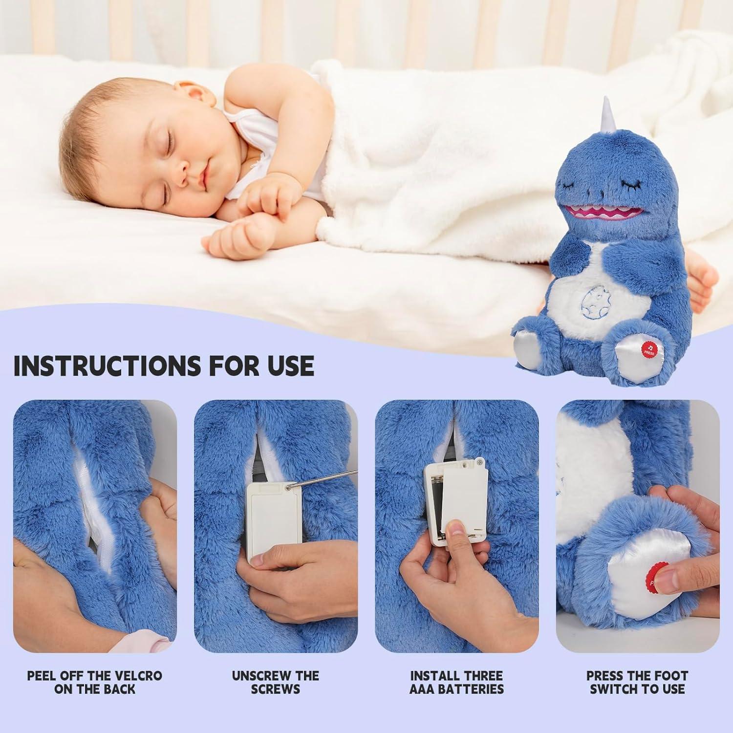 Breathing Stuffed Animal, Dinosaur Plush Toy, Breathing Dinosaur Buddy with Music Lights & Breathing Motion, Gift for Toddler Kids and Adults (Blue)