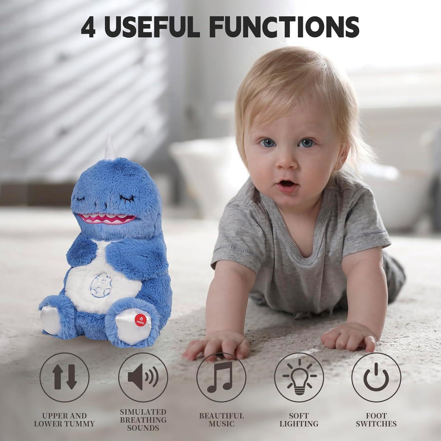 Breathing Stuffed Animal, Dinosaur Plush Toy, Breathing Dinosaur Buddy with Music Lights & Breathing Motion, Gift for Toddler Kids and Adults (Blue)