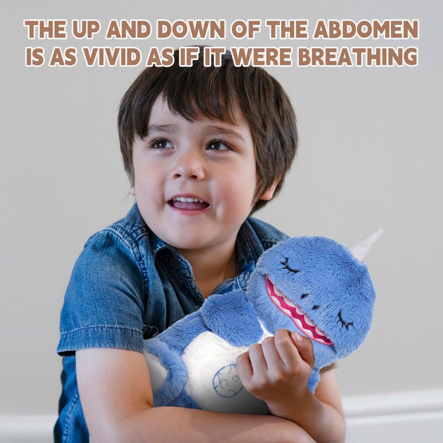 Breathing Stuffed Animal, Dinosaur Plush Toy, Breathing Dinosaur Buddy with Music Lights & Breathing Motion, Gift for Toddler Kids and Adults (Blue)