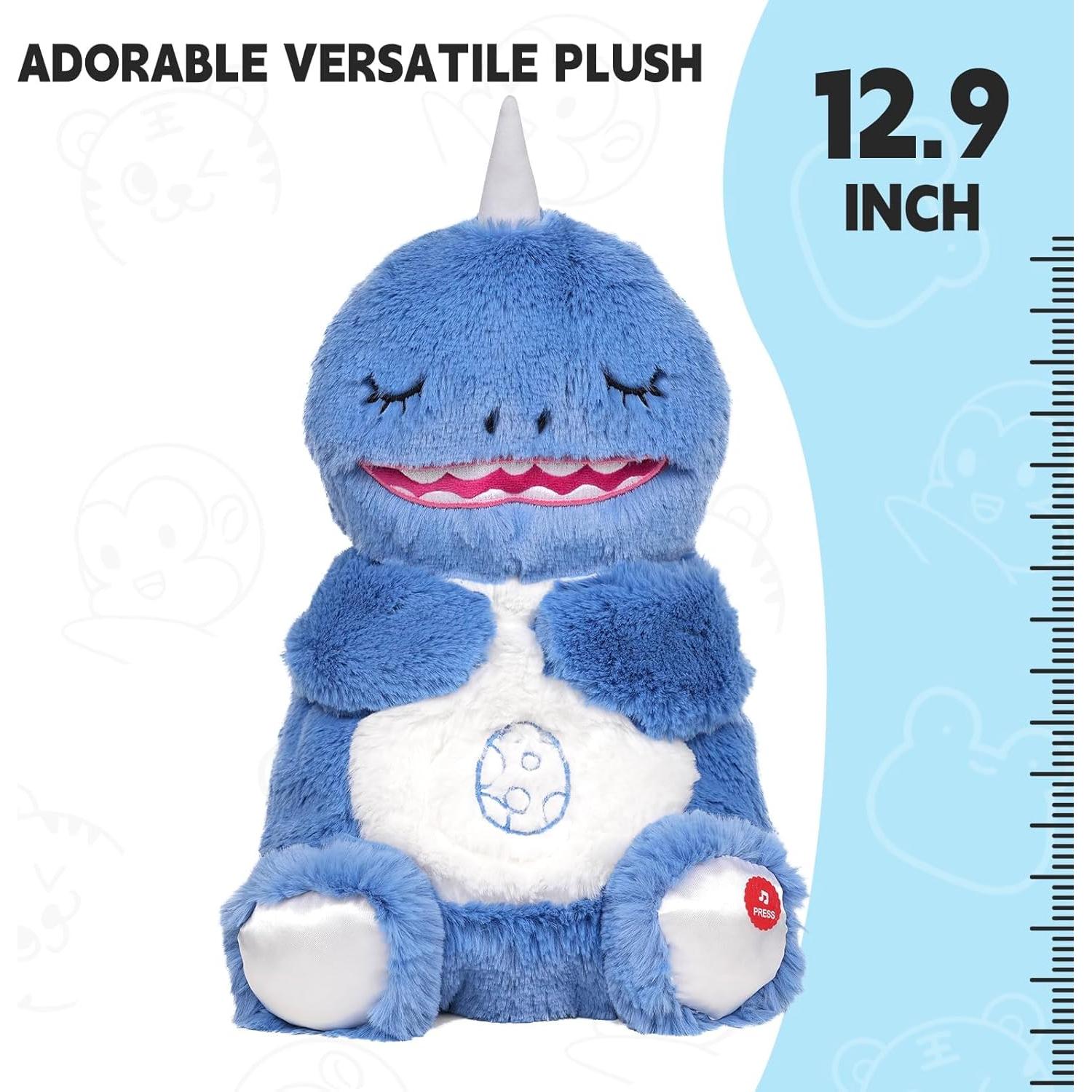 Breathing Stuffed Animal, Dinosaur Plush Toy, Breathing Dinosaur Buddy with Music Lights & Breathing Motion, Gift for Toddler Kids and Adults (Blue)