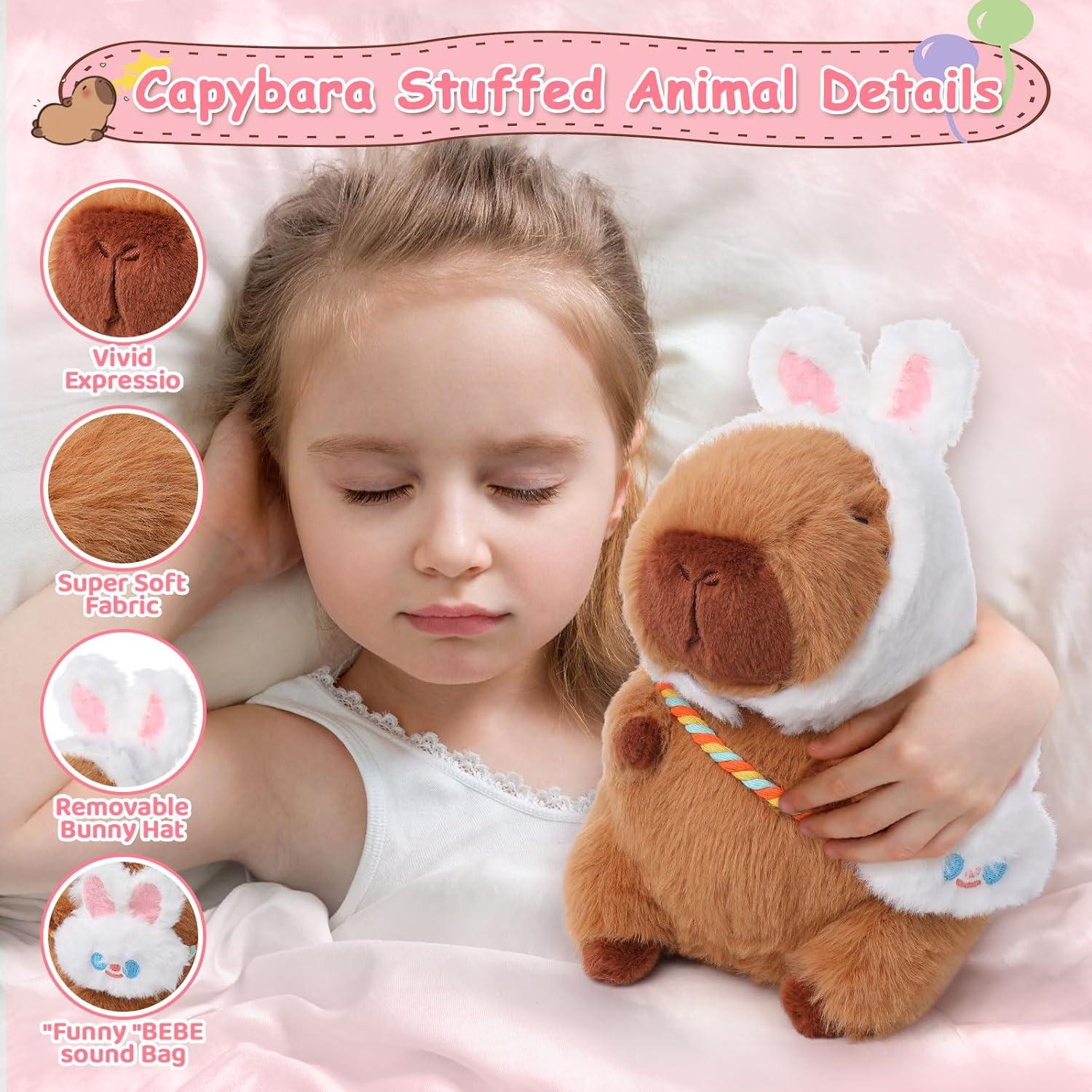 Peluche Capybara Emoin 22.86 cm con Sombrero de Conejo