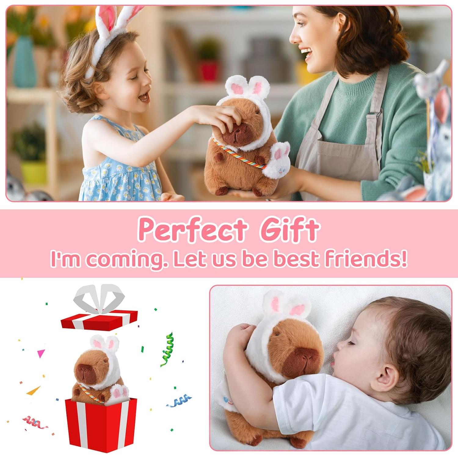 Peluche Capybara Emoin 22.86 cm con Sombrero de Conejo