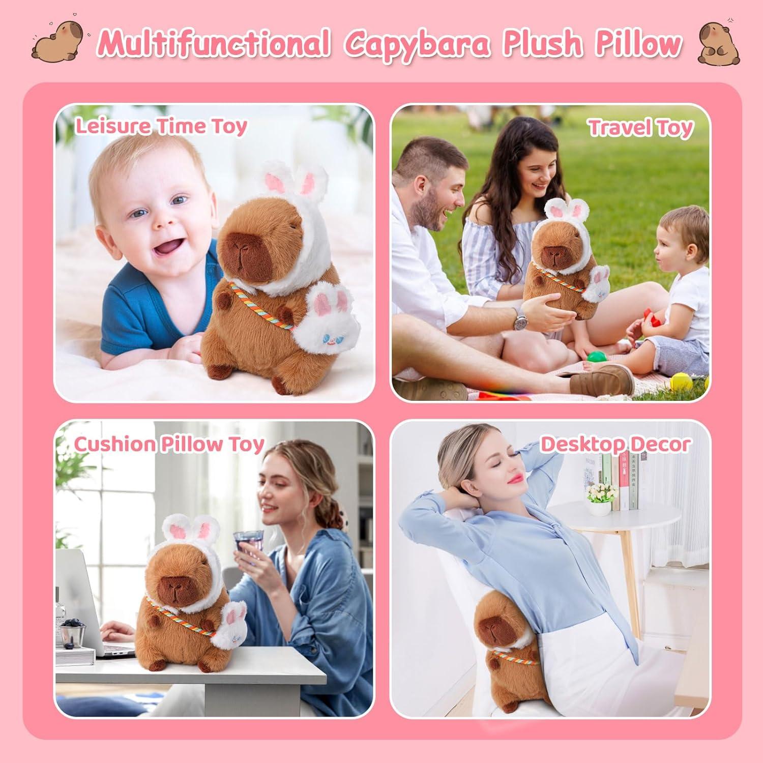 Peluche Capybara Emoin 22.86 cm con Sombrero de Conejo