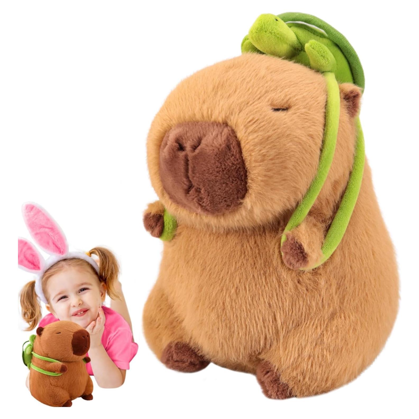 Emoin Peluche Capibara 35 cm Suave con Mochila Tortuga