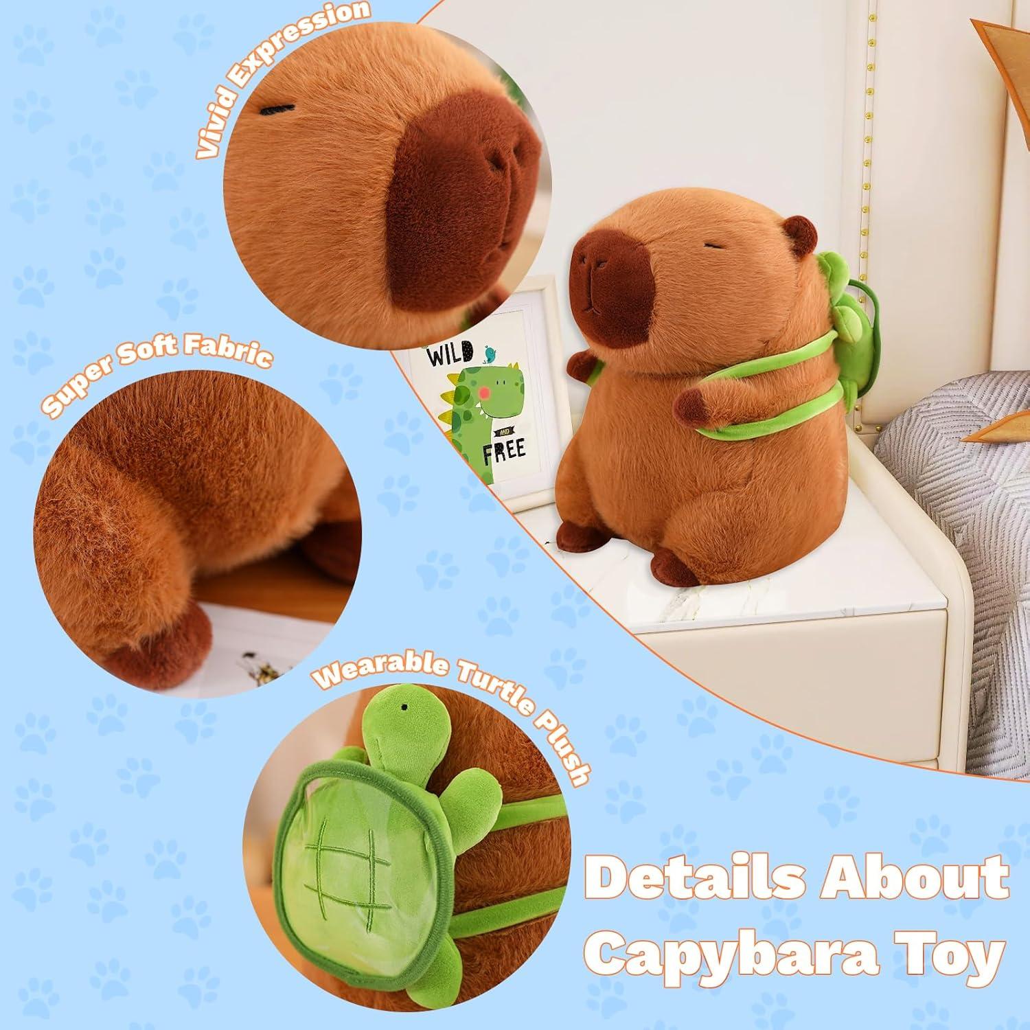 Emoin Peluche Capibara 35 cm Suave con Mochila Tortuga
