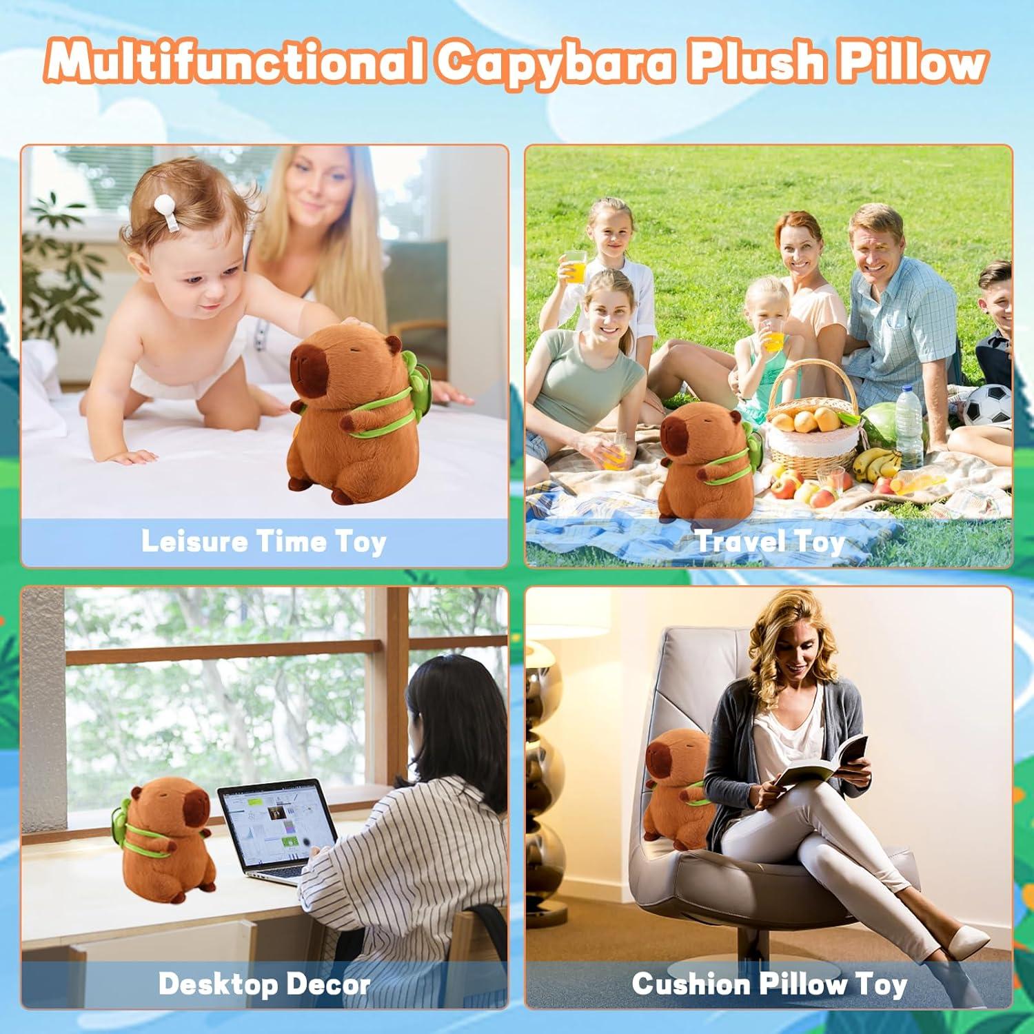 Emoin Peluche Capibara 35 cm Suave con Mochila Tortuga