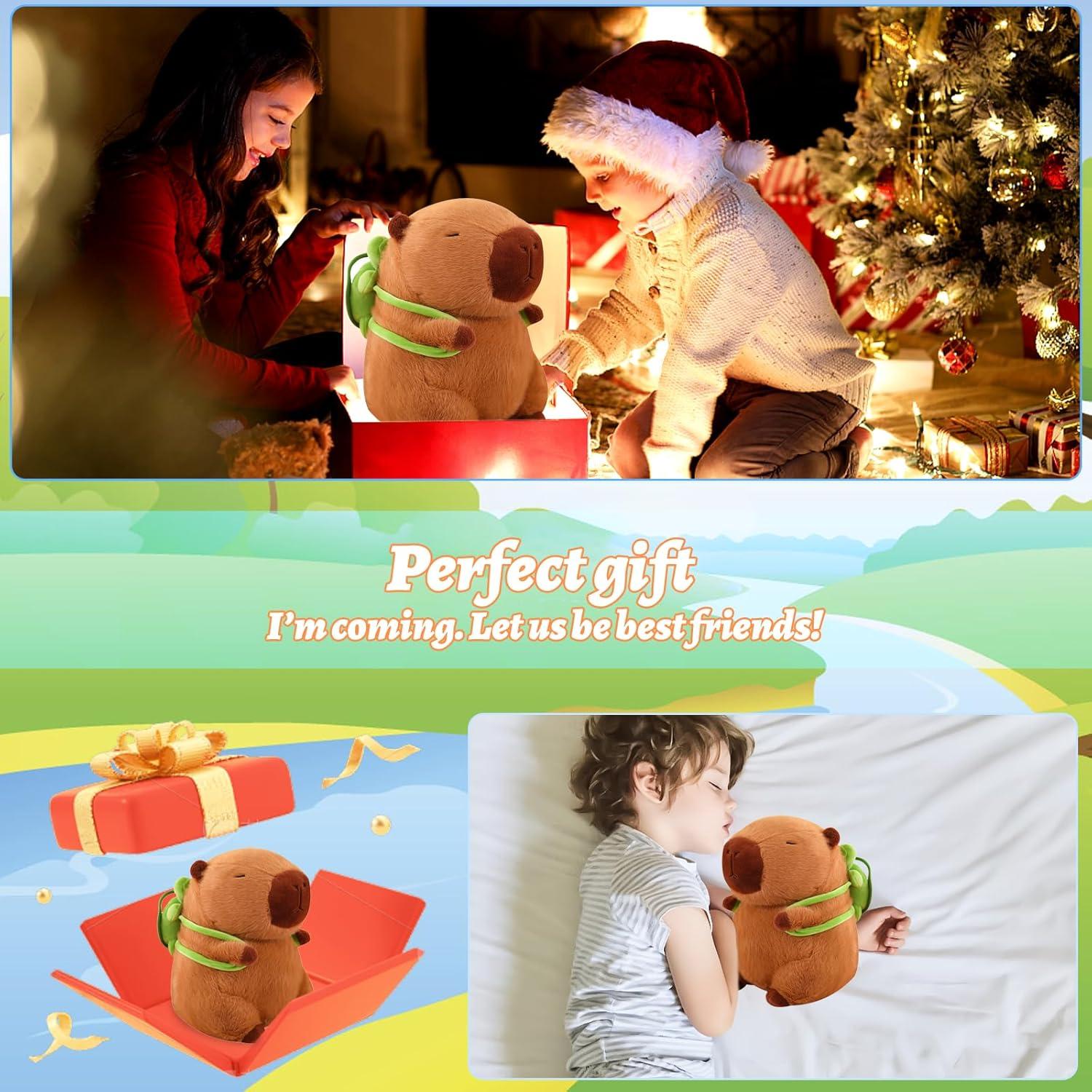 Emoin Peluche Capibara 35 cm Suave con Mochila Tortuga