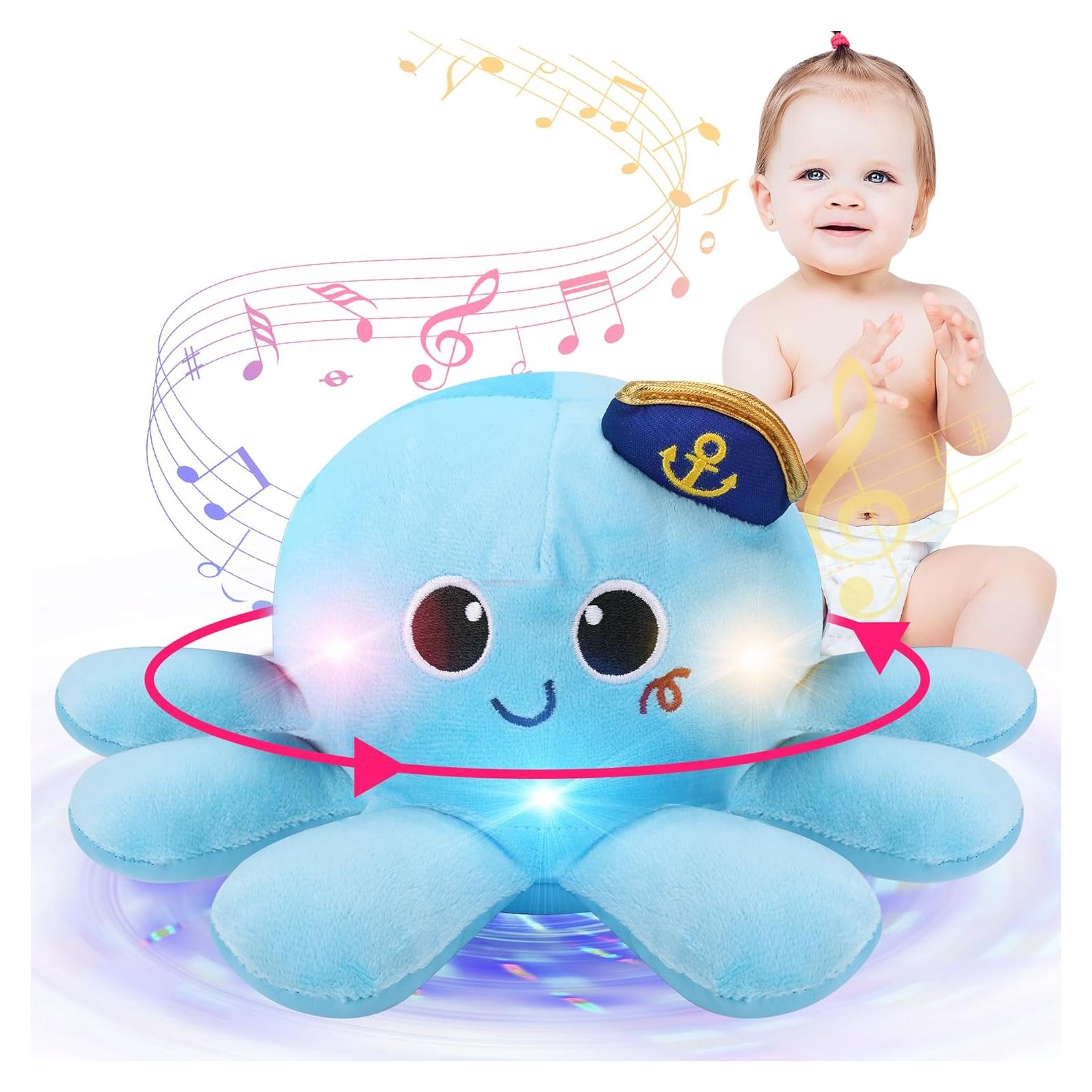 Musical Octopus Baby Toy - Crawling & Rotating Octopus Toy with Recording, Light-Up Voice Control, Clap Hands Awake for 2-6 Year Old Boys and Girls, Tummy Time Sensory Toy