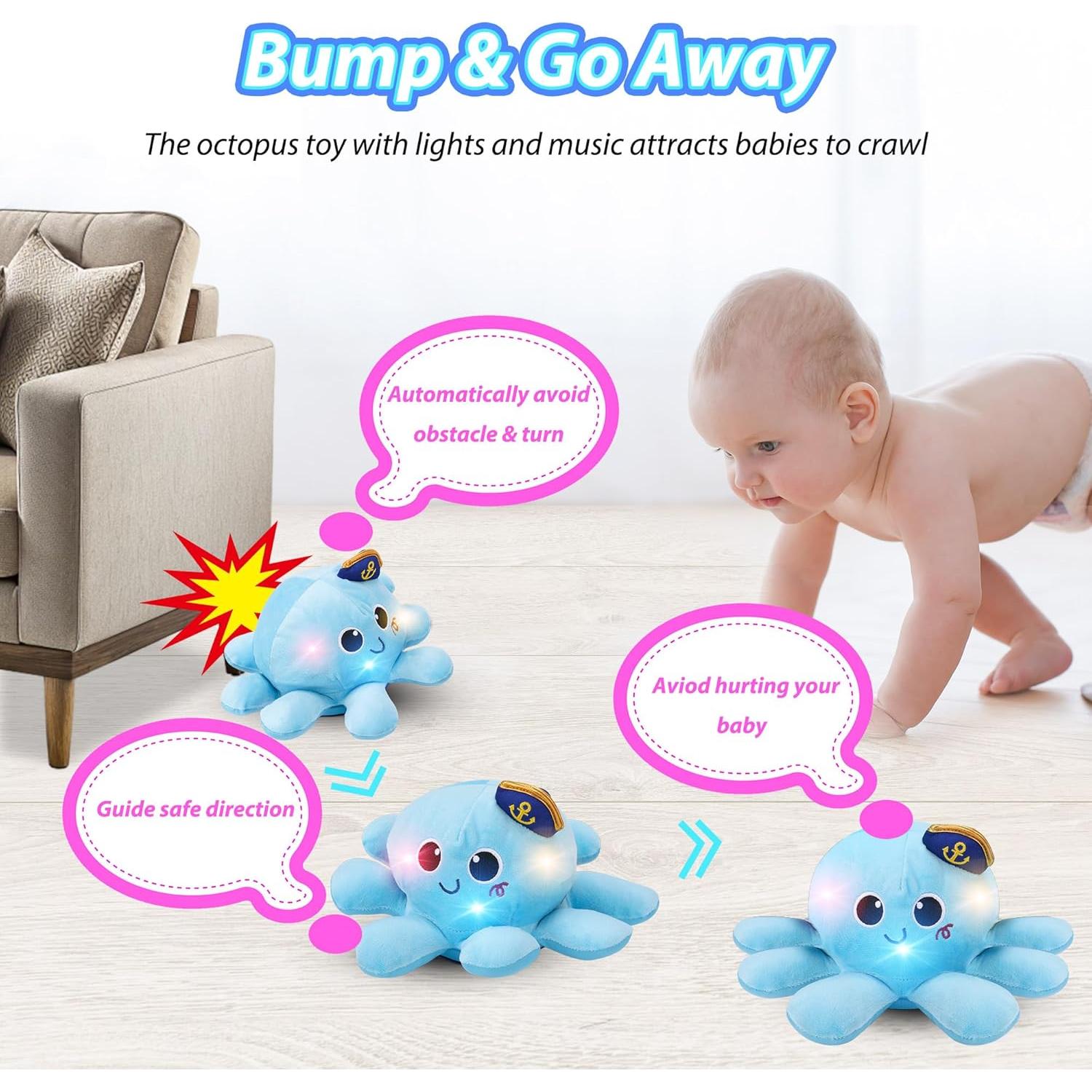 Musical Octopus Baby Toy - Crawling & Rotating Octopus Toy with Recording, Light-Up Voice Control, Clap Hands Awake for 2-6 Year Old Boys and Girls, Tummy Time Sensory Toy