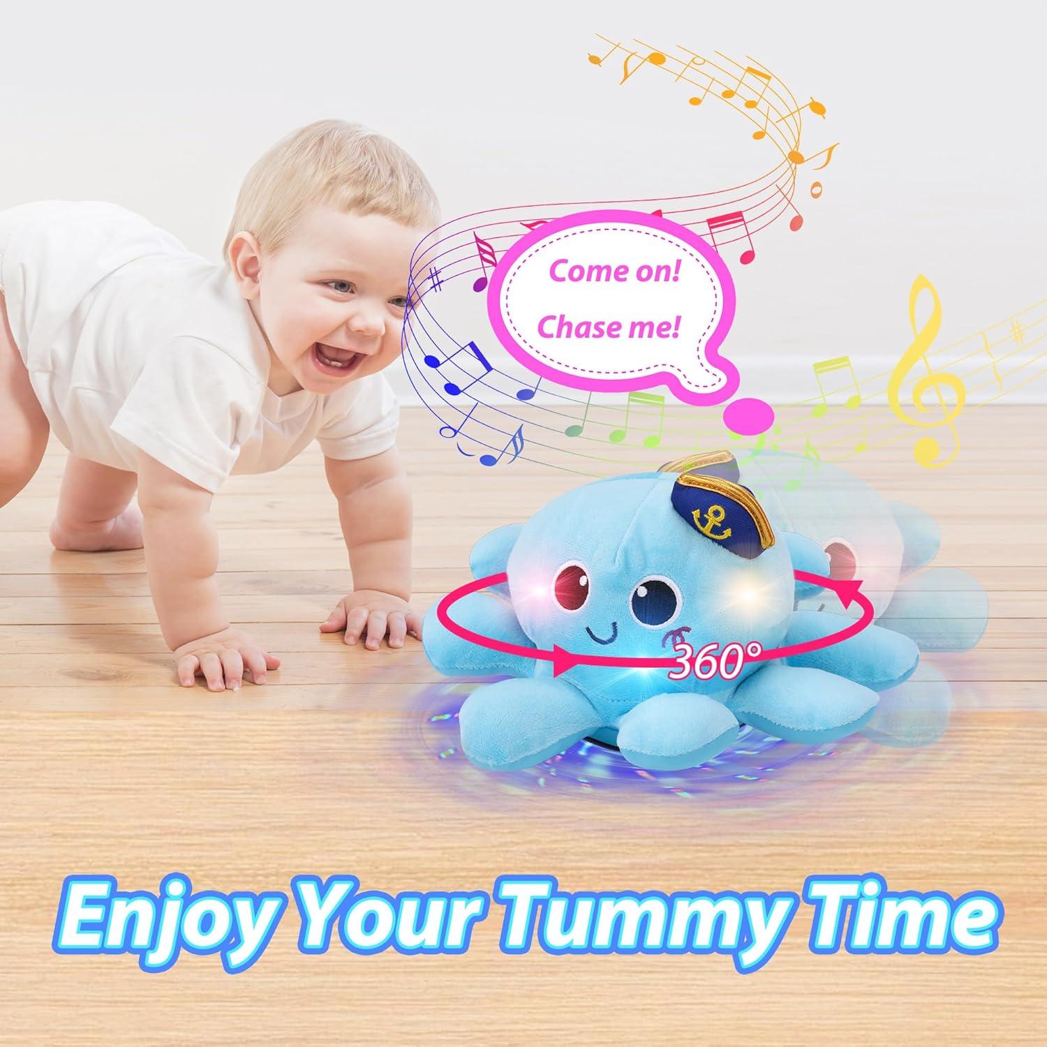 Musical Octopus Baby Toy - Crawling & Rotating Octopus Toy with Recording, Light-Up Voice Control, Clap Hands Awake for 2-6 Year Old Boys and Girls, Tummy Time Sensory Toy