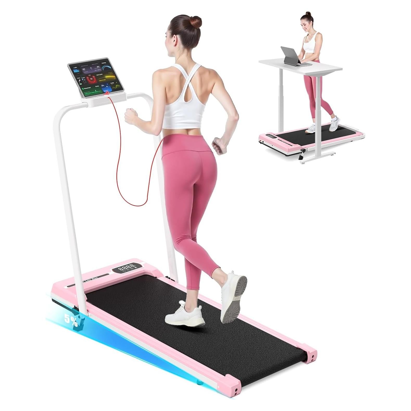 Caminadora Plegable HOMEFITNESSCODE T1FS Rosa Inclinada 5%