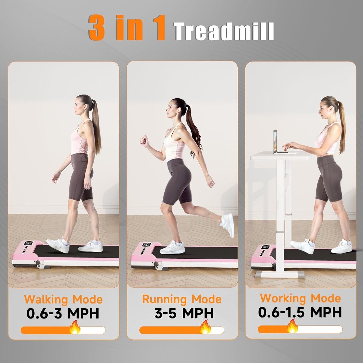 Caminadora Plegable HOMEFITNESSCODE T1FS Rosa Inclinada 5%