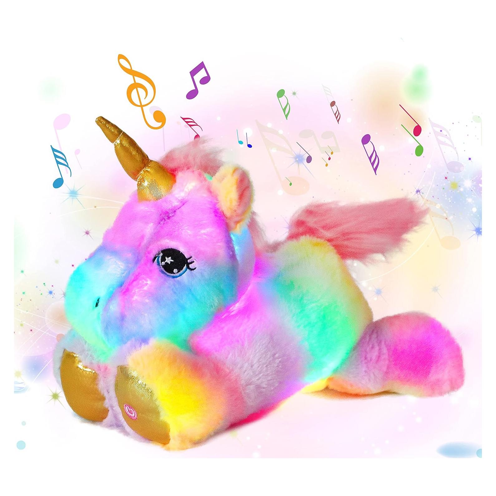 Peluche Musical Cuteoy Unicornio Rosa LED 33 cm Luz y Canciones