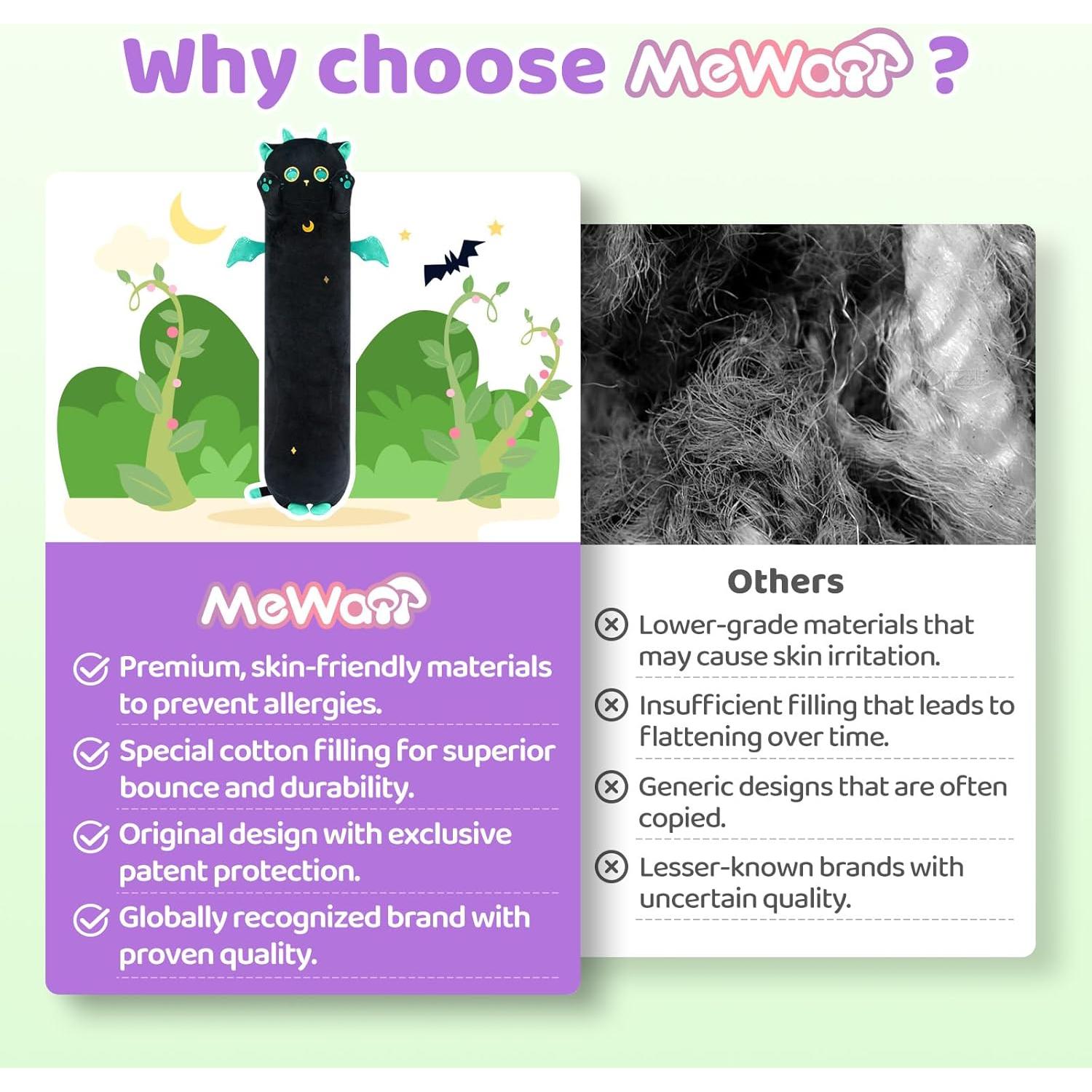 Peluche Gato Largo Mewaii 50cm Suave Almohada Corporal