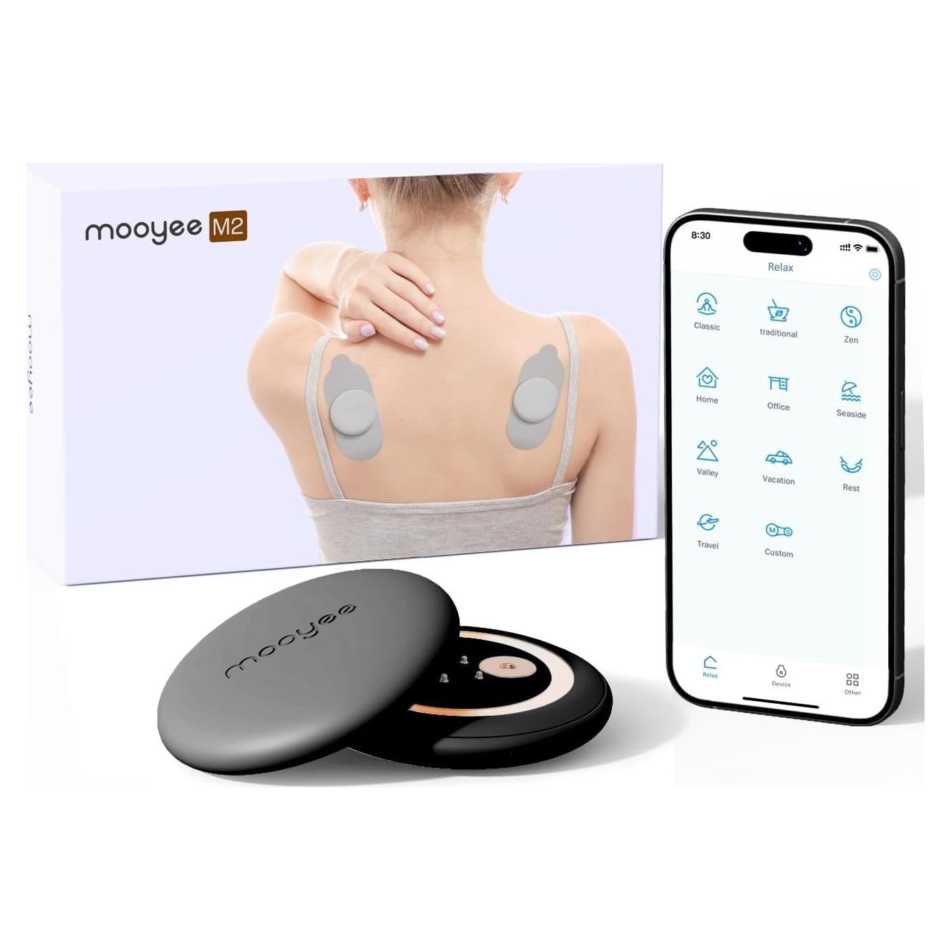 Unidad TENS Inalámbrica Mooyee M2 para Alivio Muscular 18 Modos