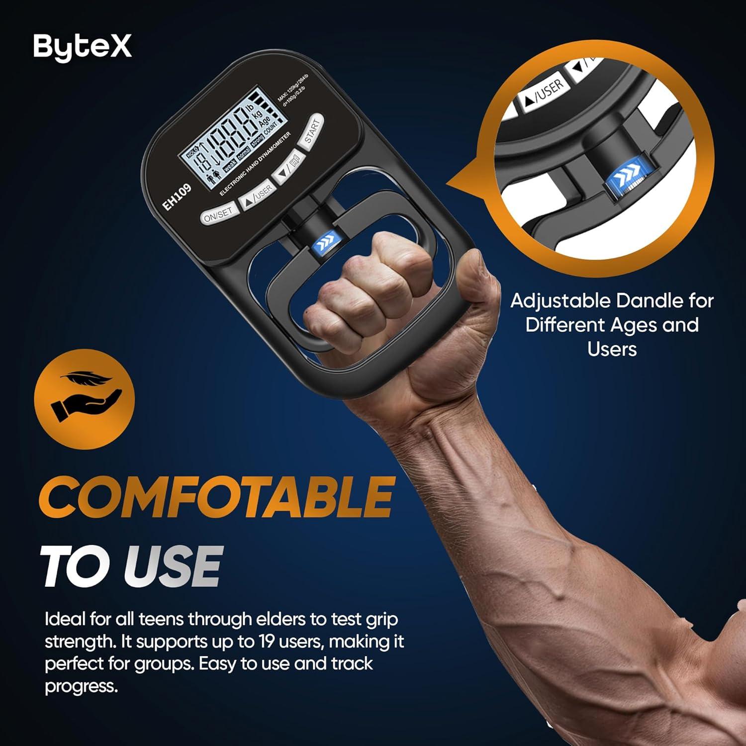 Entrenador de Fuerza de Agarre ByteX - Medidor Digital 120 kg