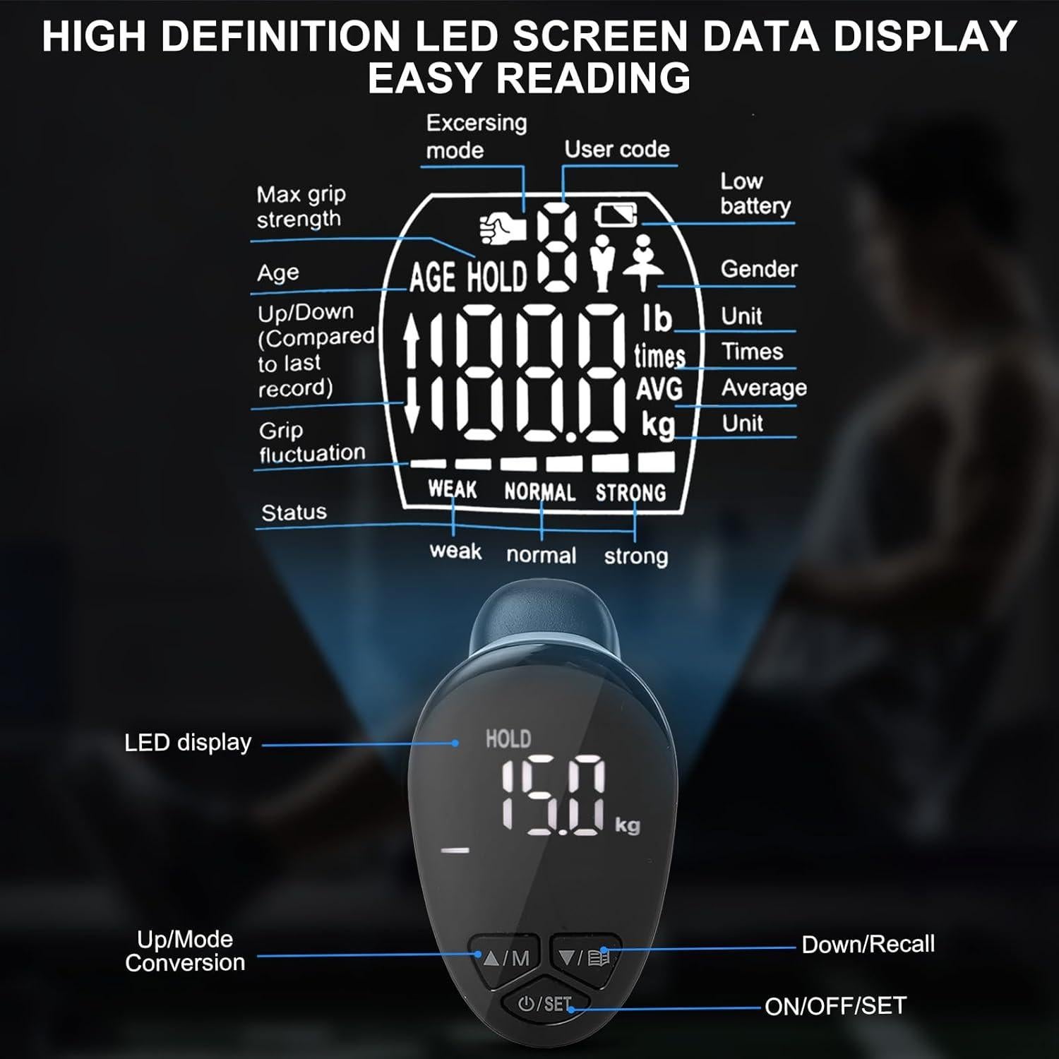 Dinamómetro de Mano Electrónico Brrnoo 90kg con LED