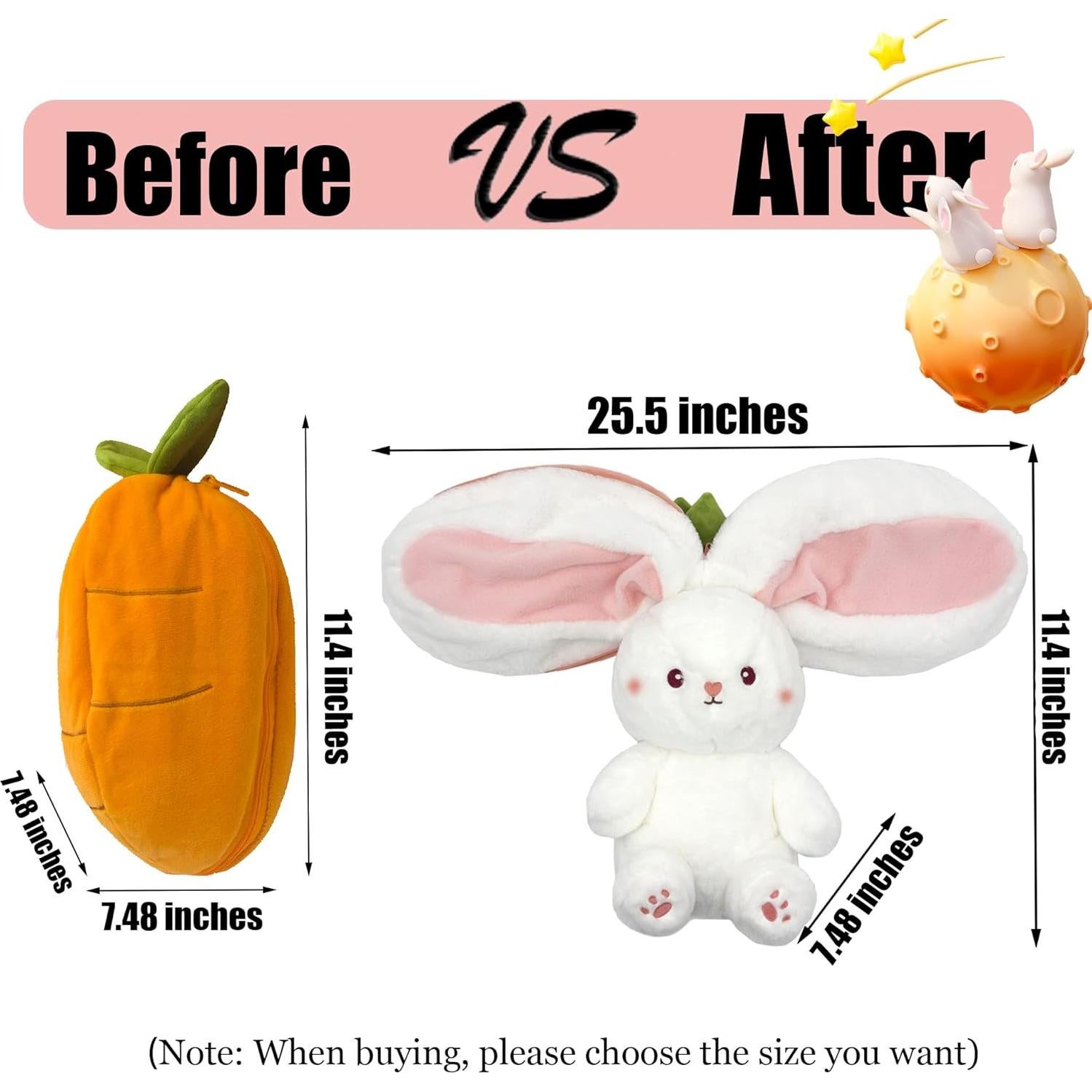 Bunny Peluche YOUBLEK Conejo Reversible 25 cm Zanahoria