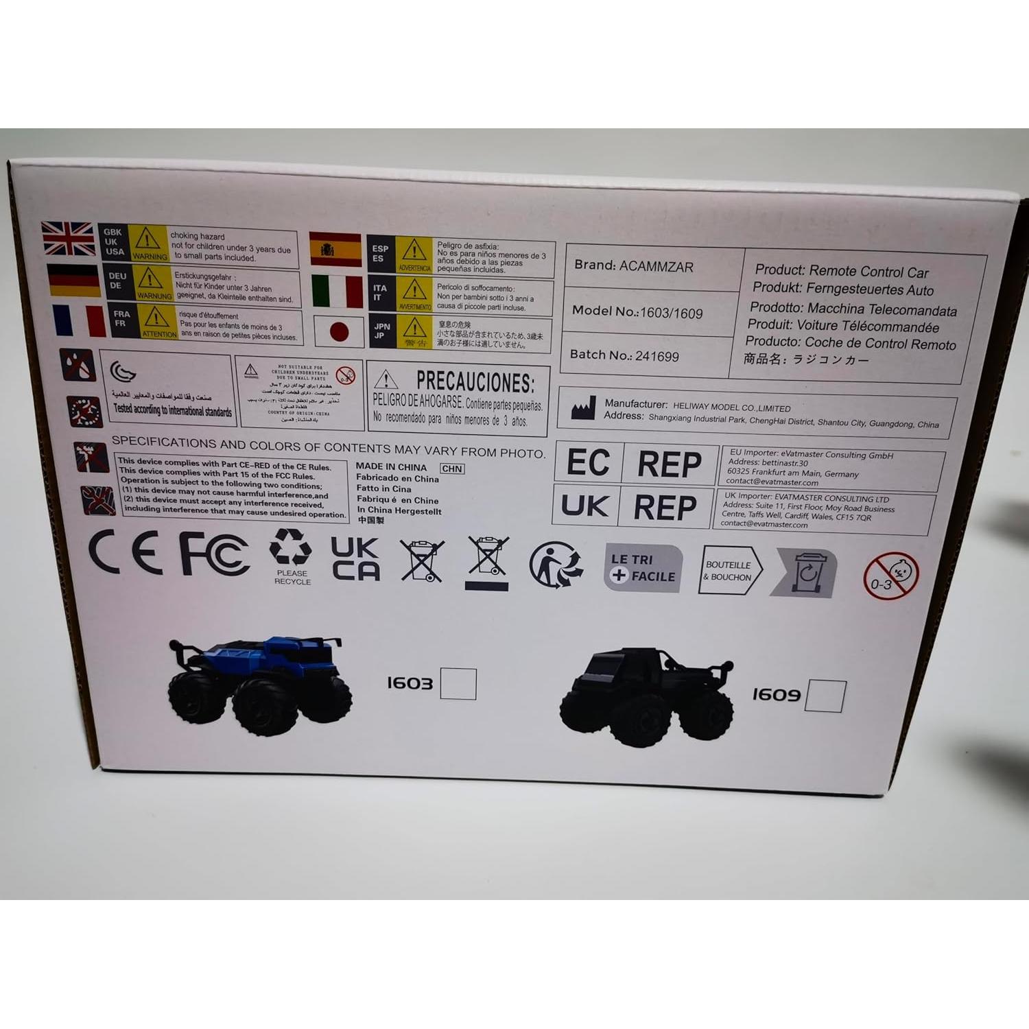 Coche RC Anfibio ACAMMZAR 1:16 4WD Impermeable 60 Minutos