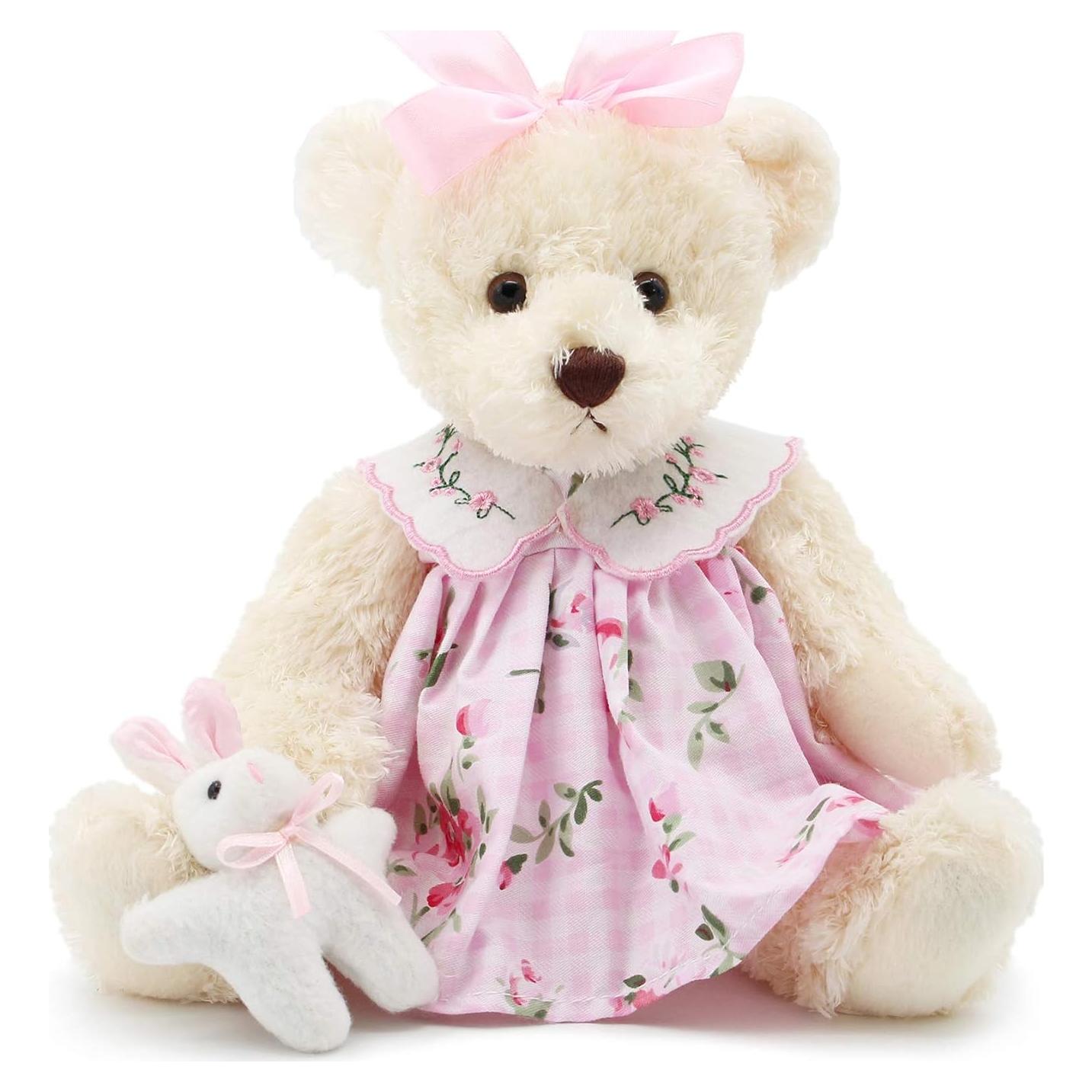 Osito de Peluche Oitscute 25 cm Vestido Rosa con Conejo