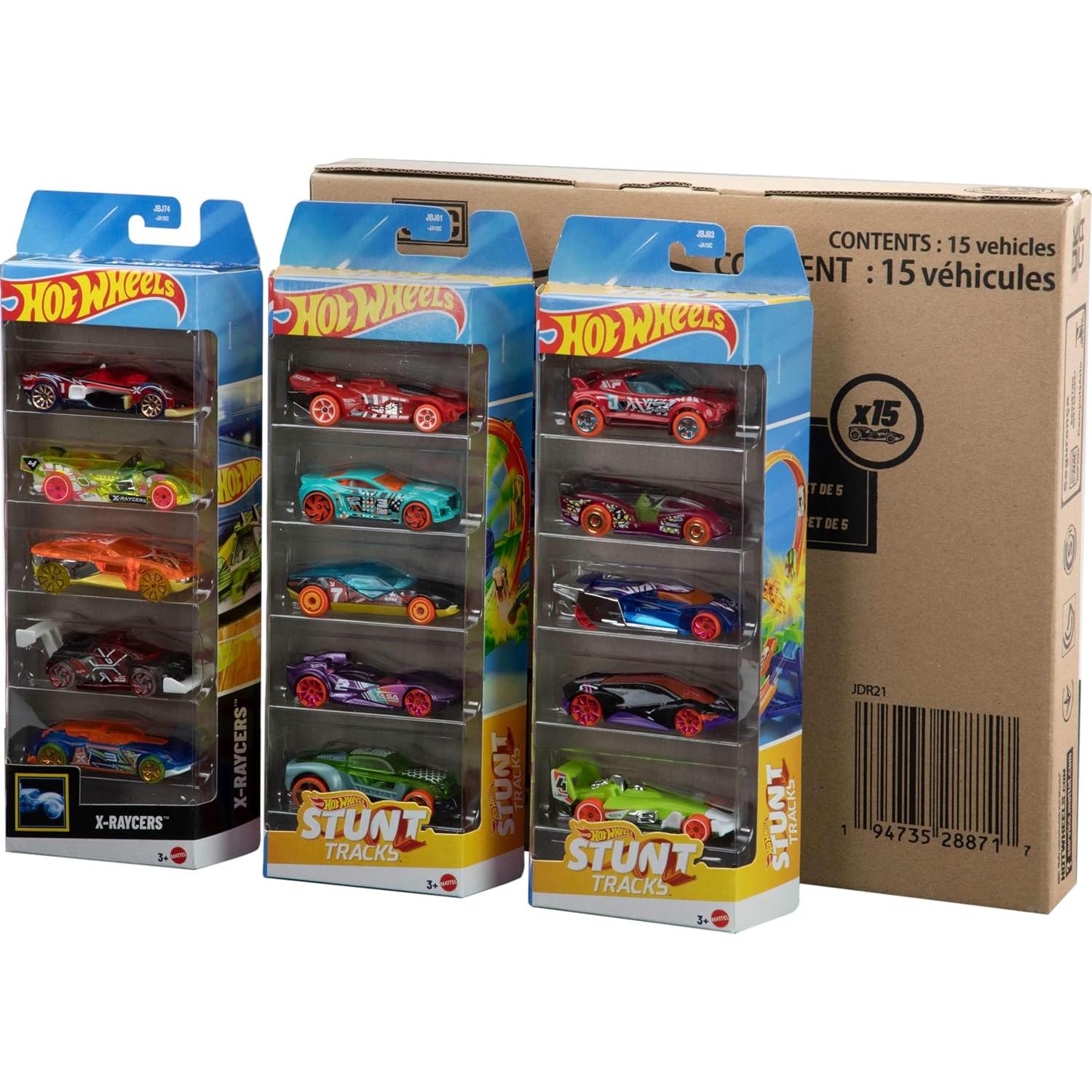 Paquete de 5 coches Hot Wheels a escala 1:64 - 15 vehículos temáticos