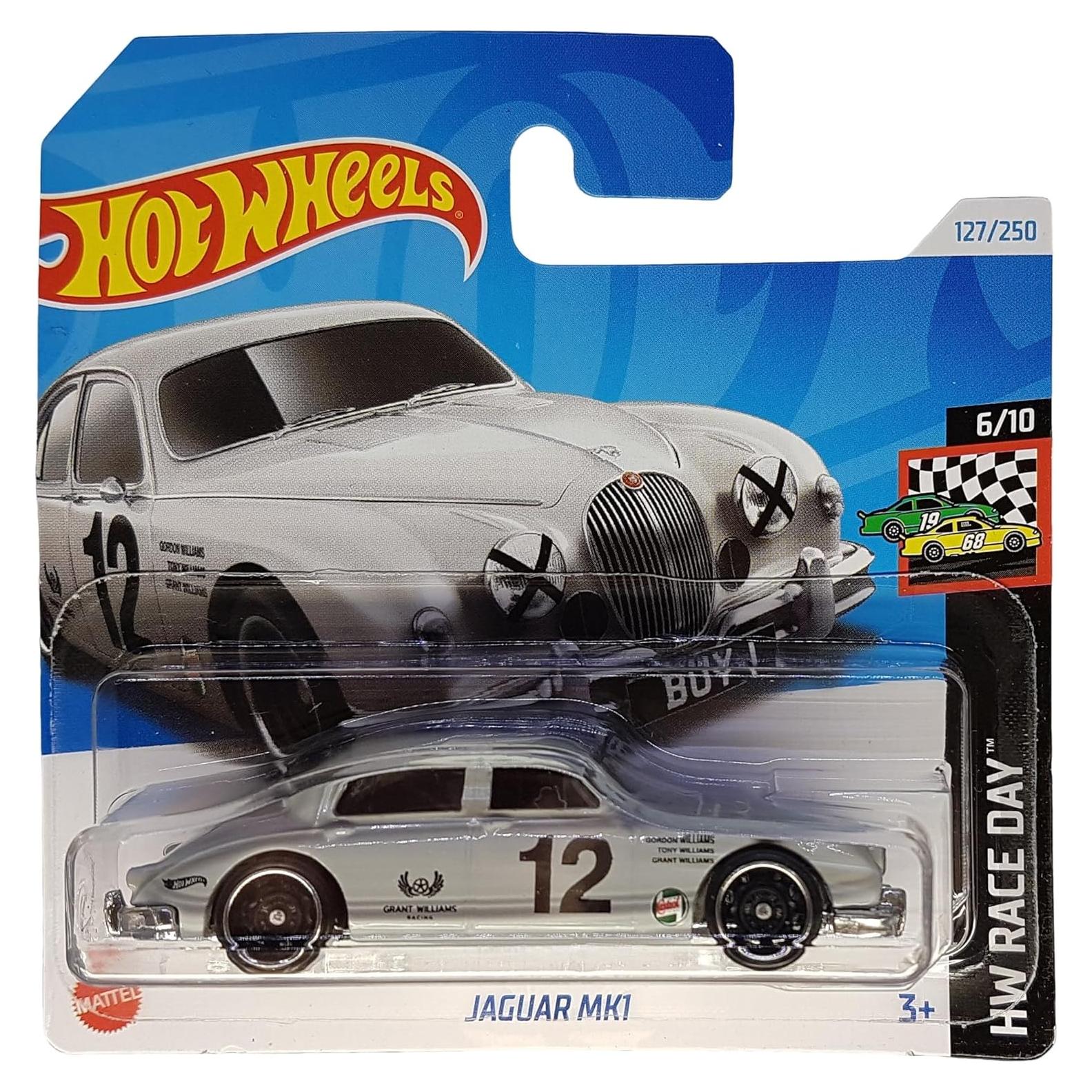 Hot Wheels Jaguar MK1 Coche de Carreras Plateado 1:64