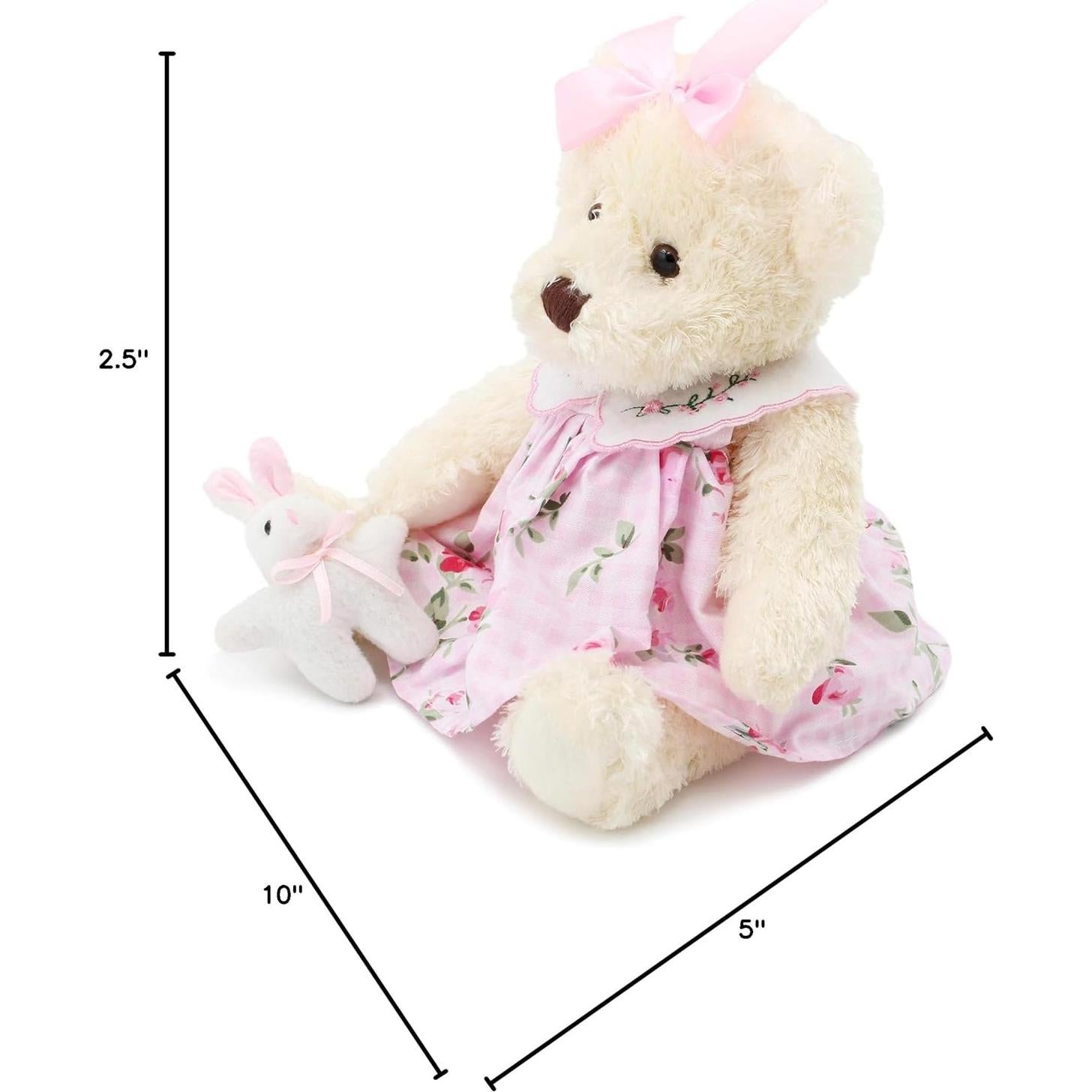 Osito de Peluche Oitscute 25 cm con Vestido Rosa y Conejo