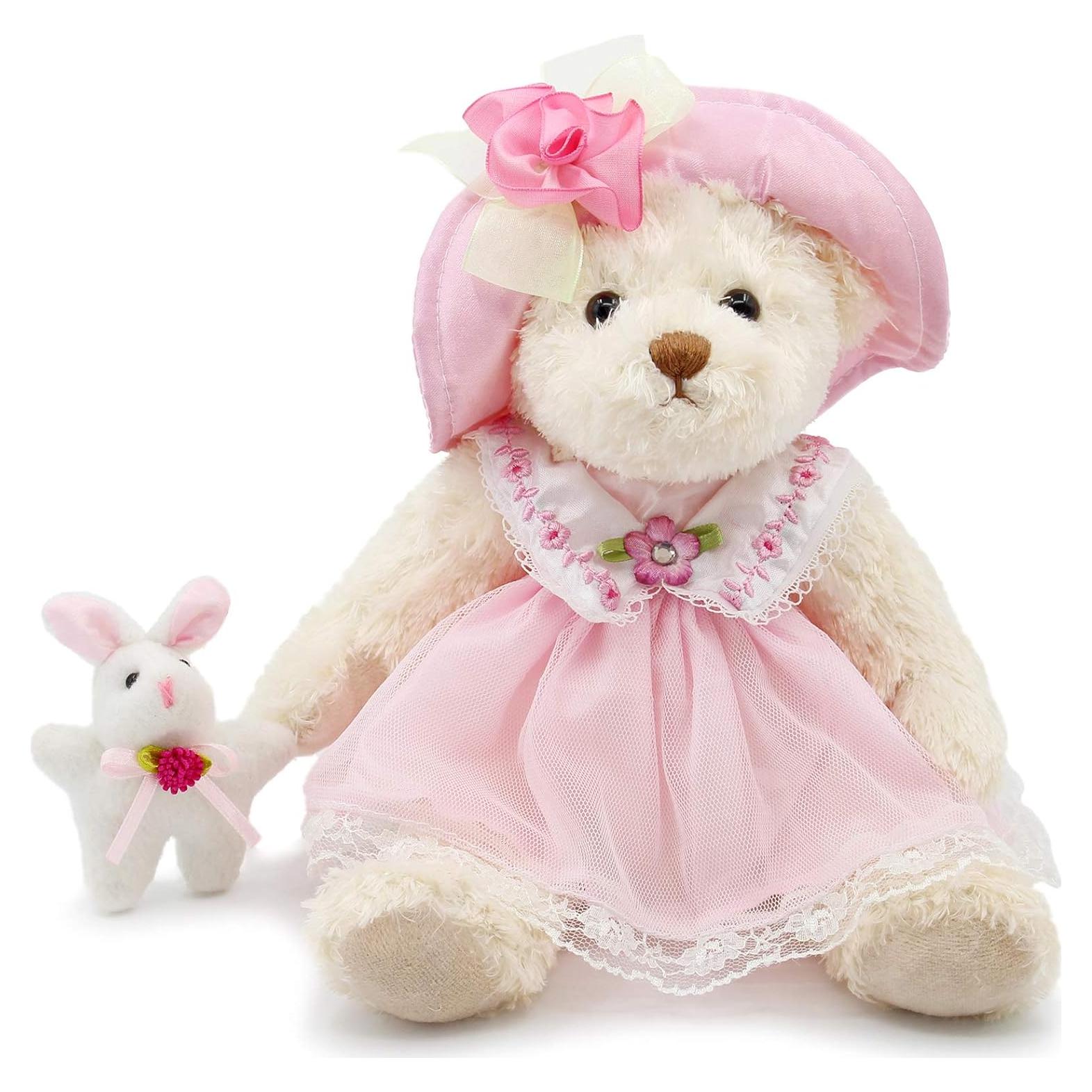 Osito de Peluche Oitscute 25 cm con Vestido Rosa