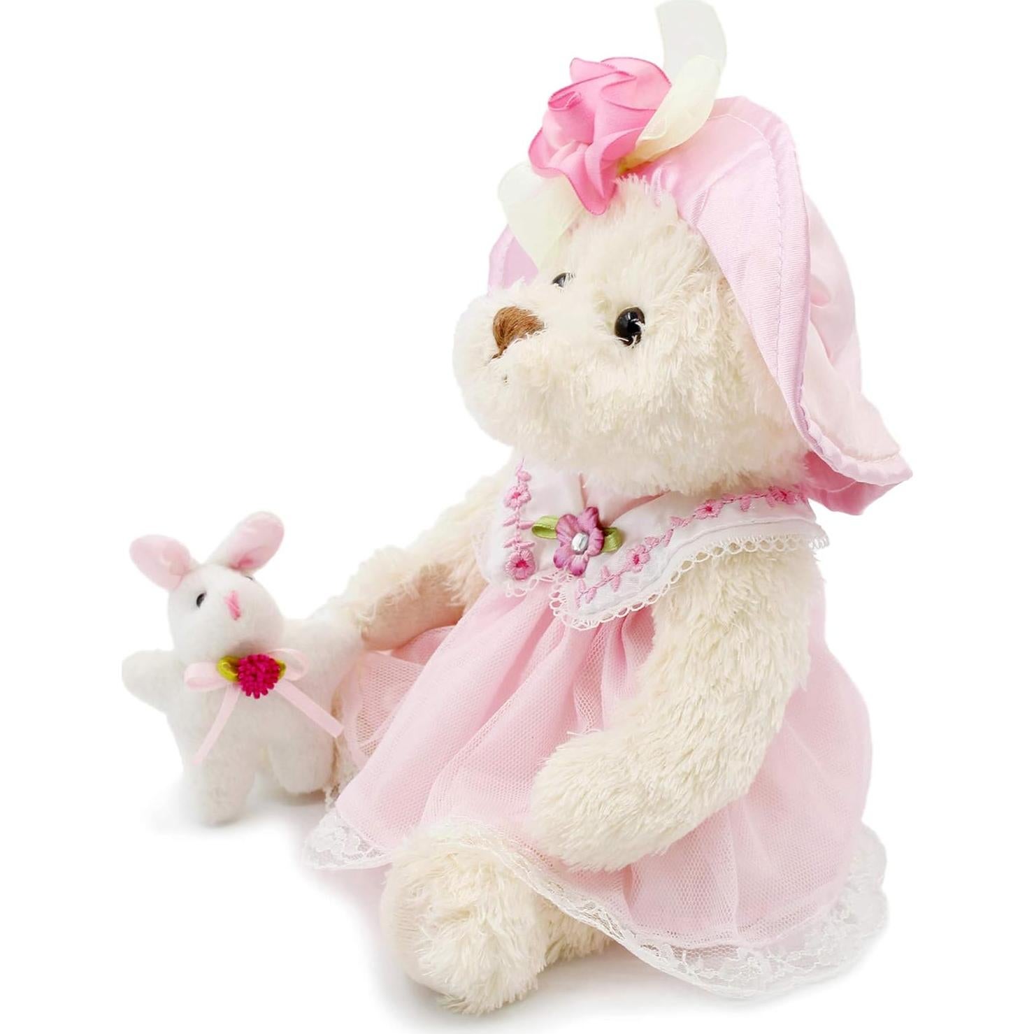 Osito de Peluche Oitscute 25 cm con Vestido Rosa