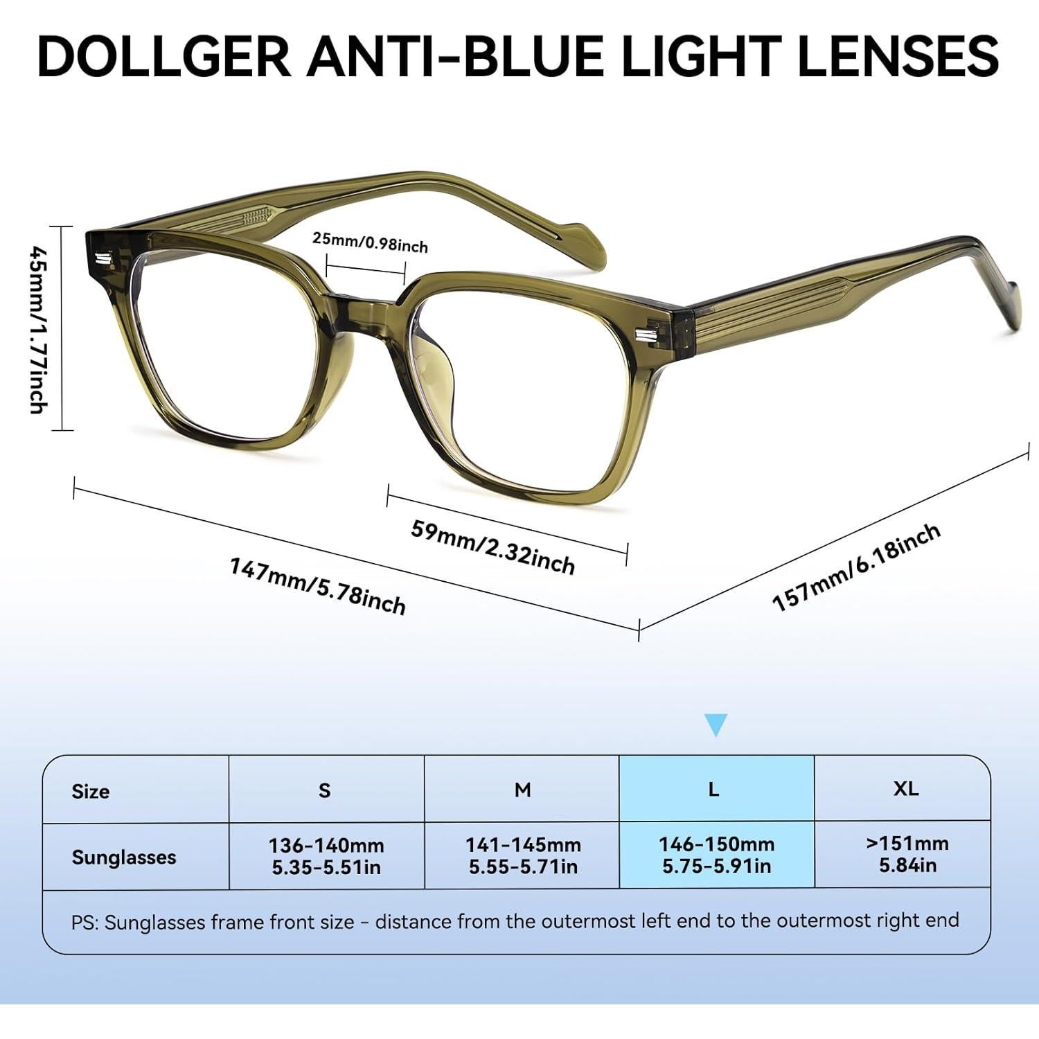 Gafas de luz azul Dollger cuadradas para adultos unisex