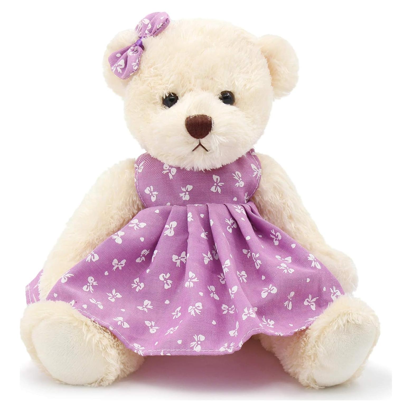 Osito de Peluche Dixin 25 cm con Vestido Púrpura