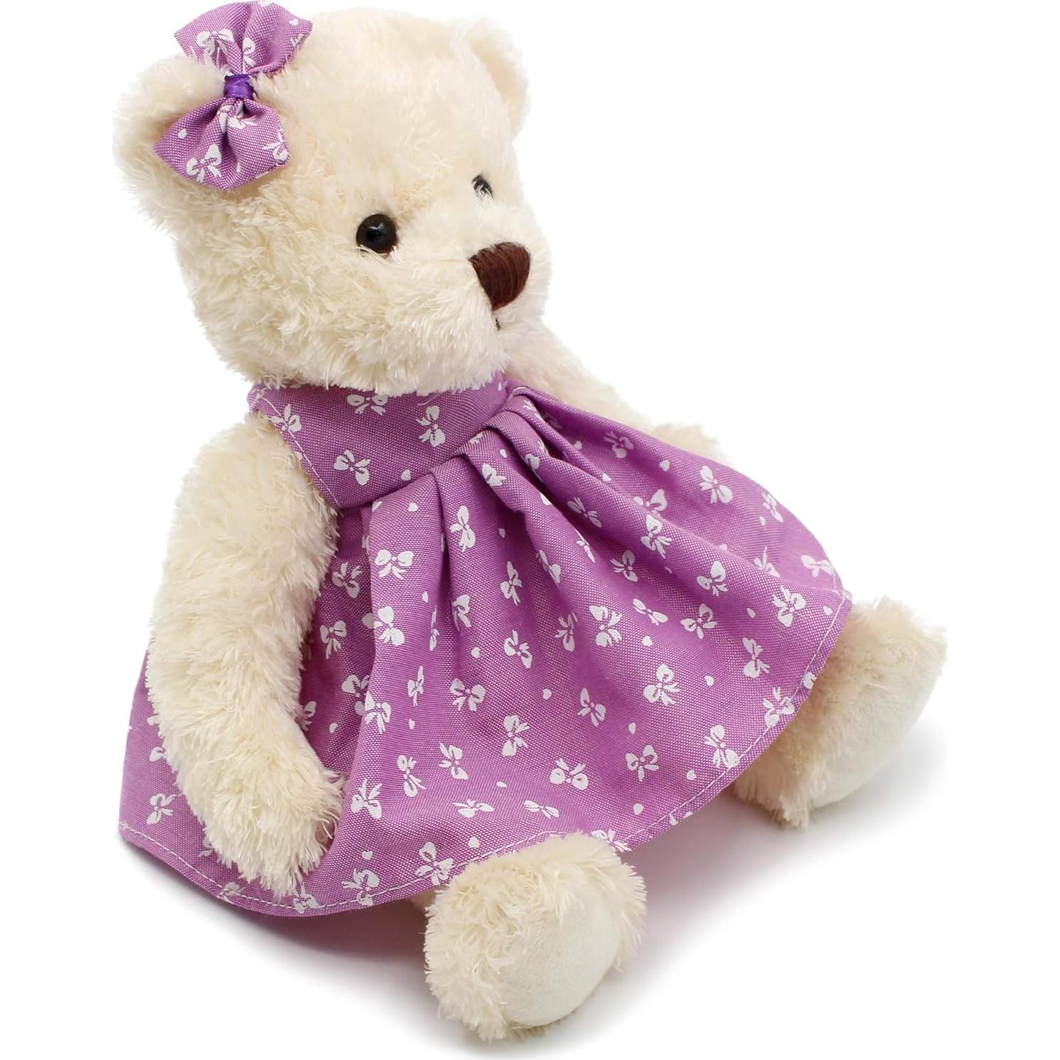Osito de Peluche Dixin 25 cm con Vestido Púrpura