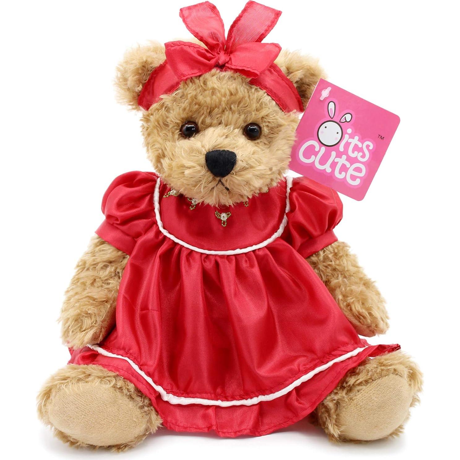 Osito de Peluche Oitscute 25 cm con Vestido Rojo